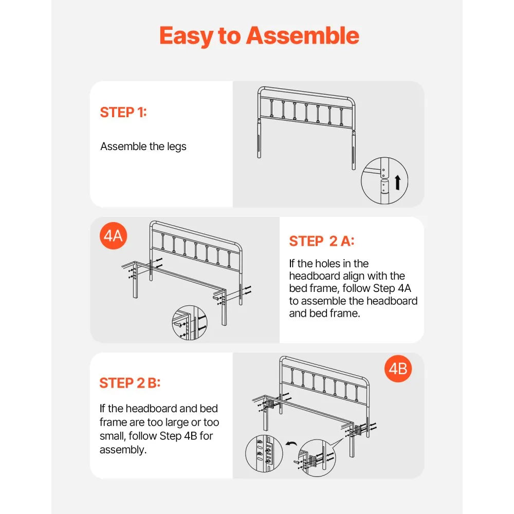 VEVOR Metal Headboard for Queen Size Bed Ideal for Bedroom Hotel Dormitory Black