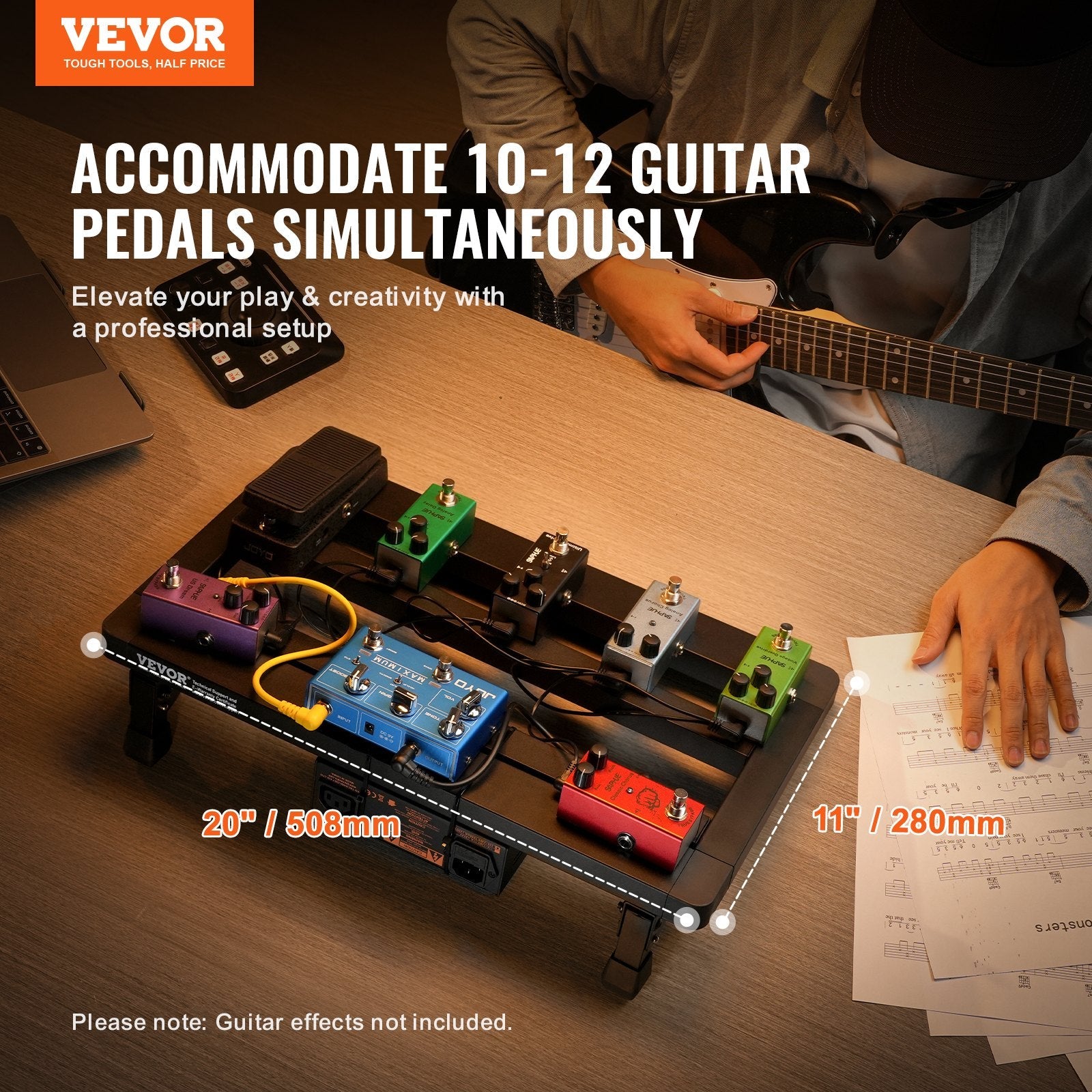 VEVOR Guitar Pedal Board, 20'' x 11'', Aluminum Alloy 2.64 lbs Super Light Folding Guitar Effects Pedal Board, with Carry Bag Tape Fixed Strap Shoulder Strap Rolling Strips, for 10-12 Guitar Pedals