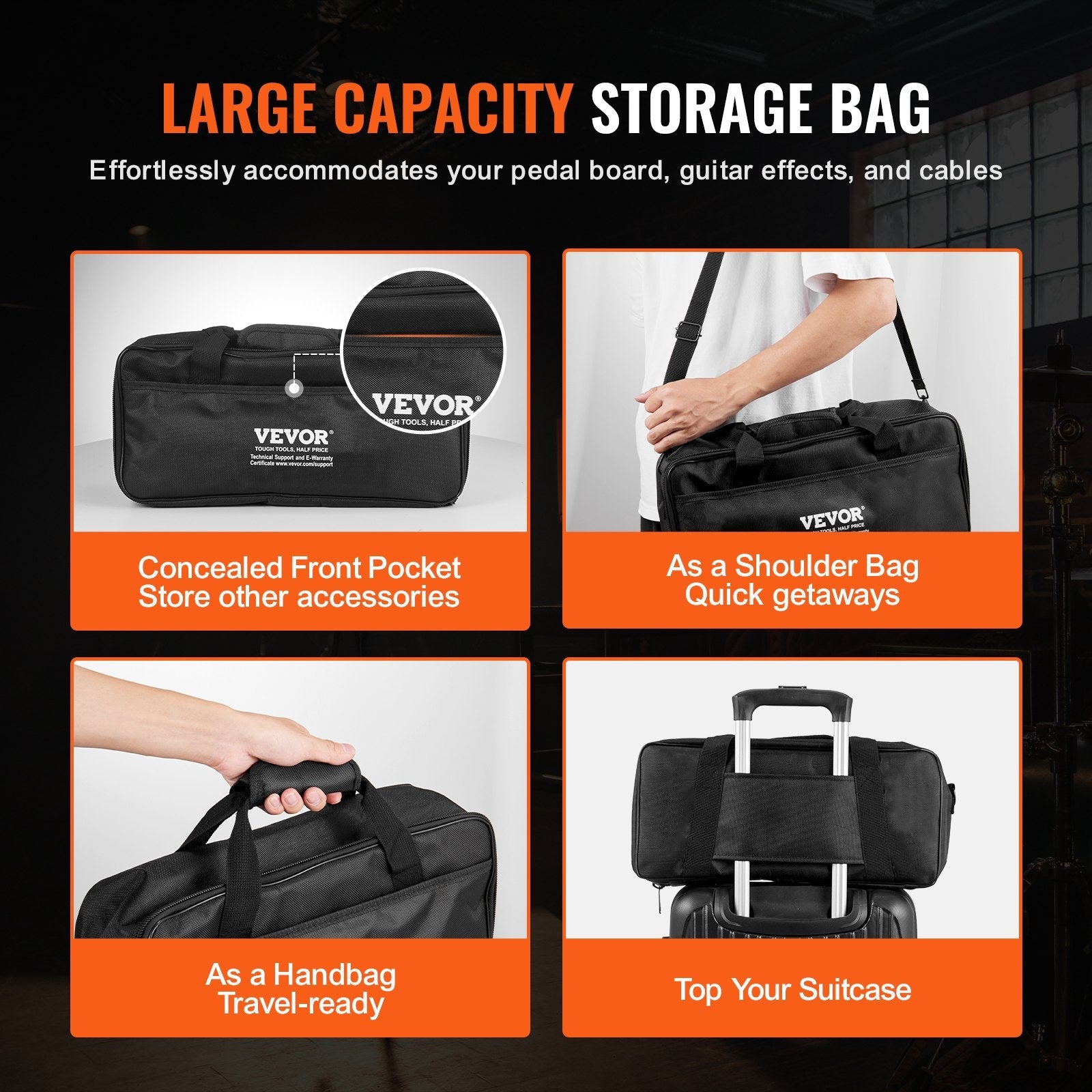 VEVOR Guitar Pedal Board, 15'' x 5.7'', Aluminum Alloy 0.8 lbs Super Light Guitar Effects PedalBoard with Carry Bag High Quality Tape Fixed Strap Shoulder Strap, Accommodate 4-6 Guitar Pedals, Small