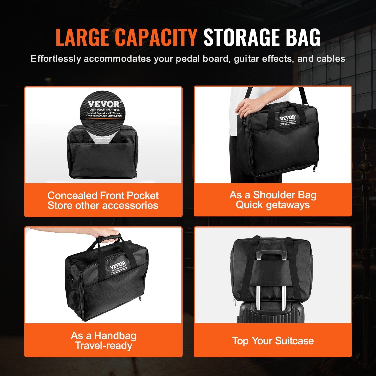 VEVOR Guitar Pedal Board, 14'' x 11'', Aluminum Alloy 1.7 lbs Super Light Guitar Effects Pedal Board with Carry Bag High Quality Tape Fixed Strap Shoulder Strap, Accommodate 8 Guitar Pedals, Medium