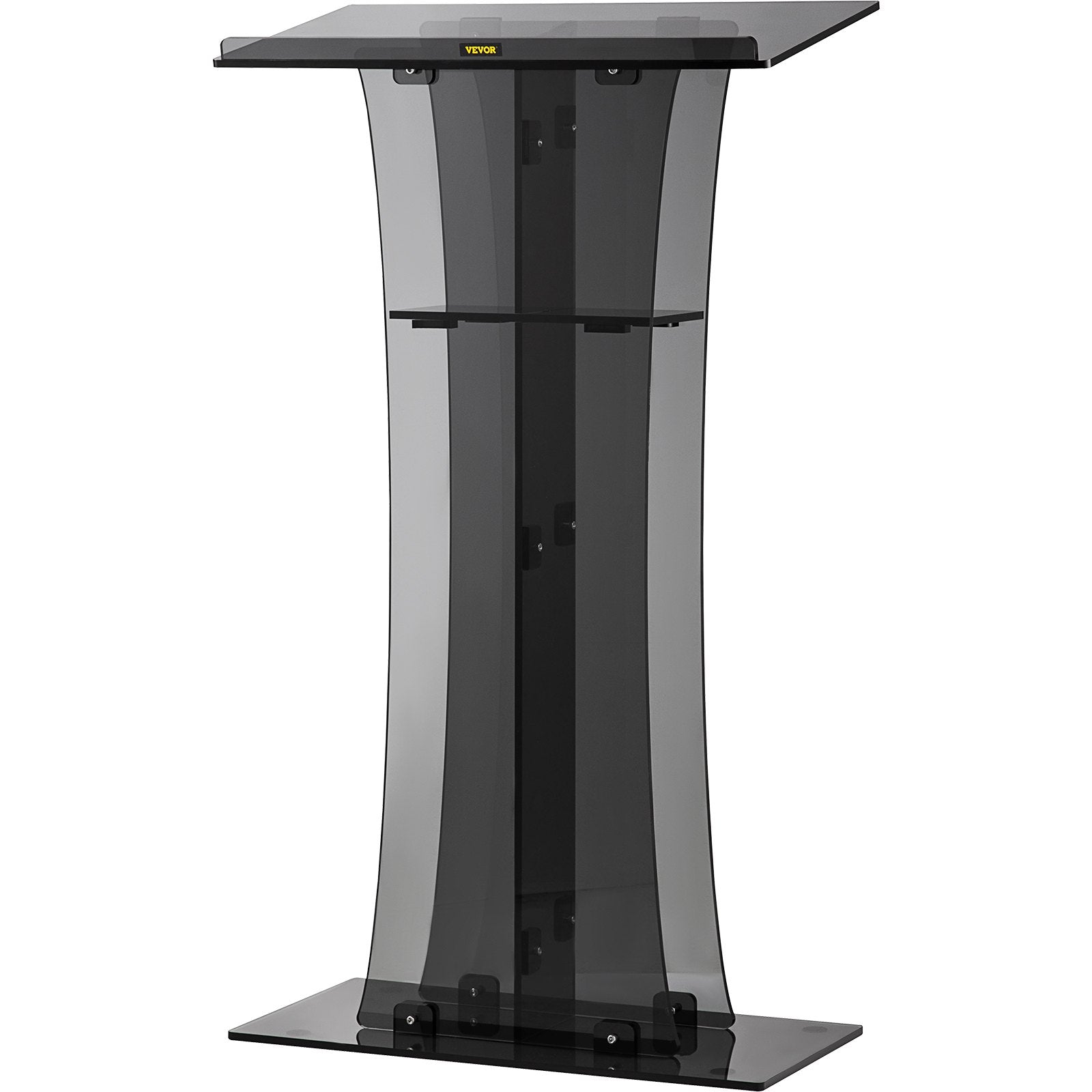 VEVOR Acrylic Pulpit, 47" Tall, Clear Podium Stand w/ Wide Reading Surface & Storage Shelf, Floor-Standing Plexiglass Lectern for Church Office School, Black