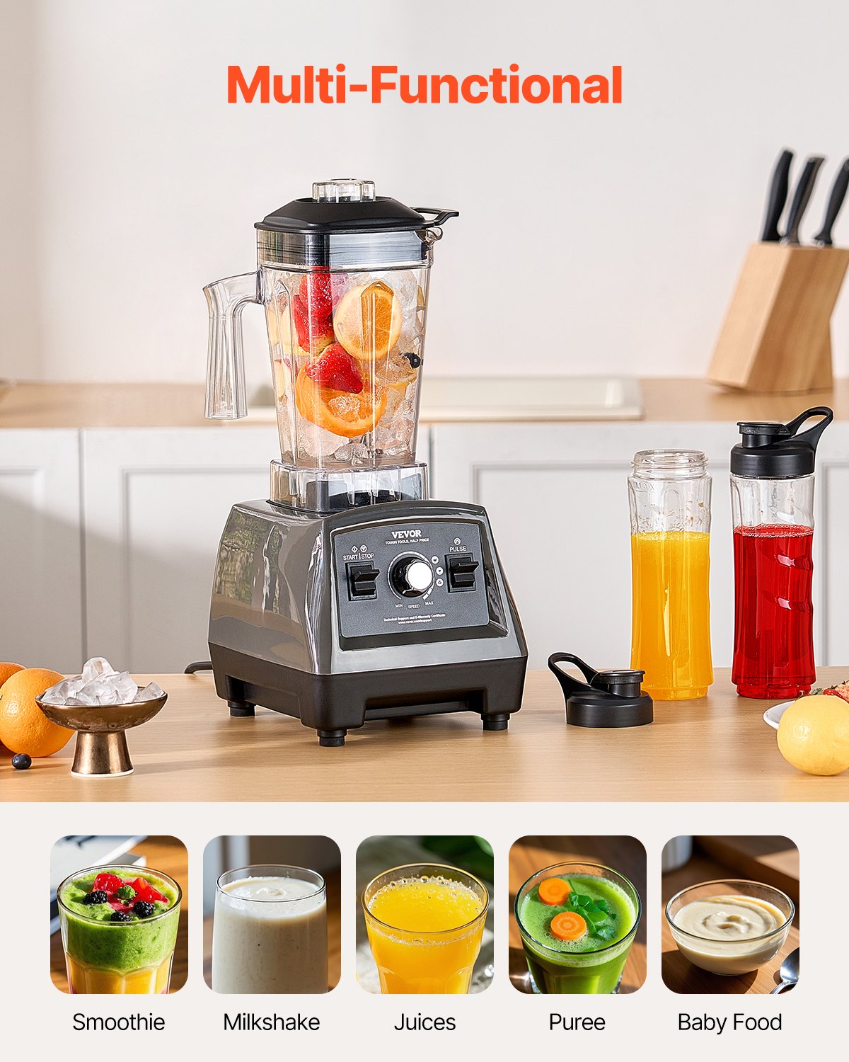 VEVOR 61 oz 1400W Blender for Smoothies Food Processing Blender for Kitchen