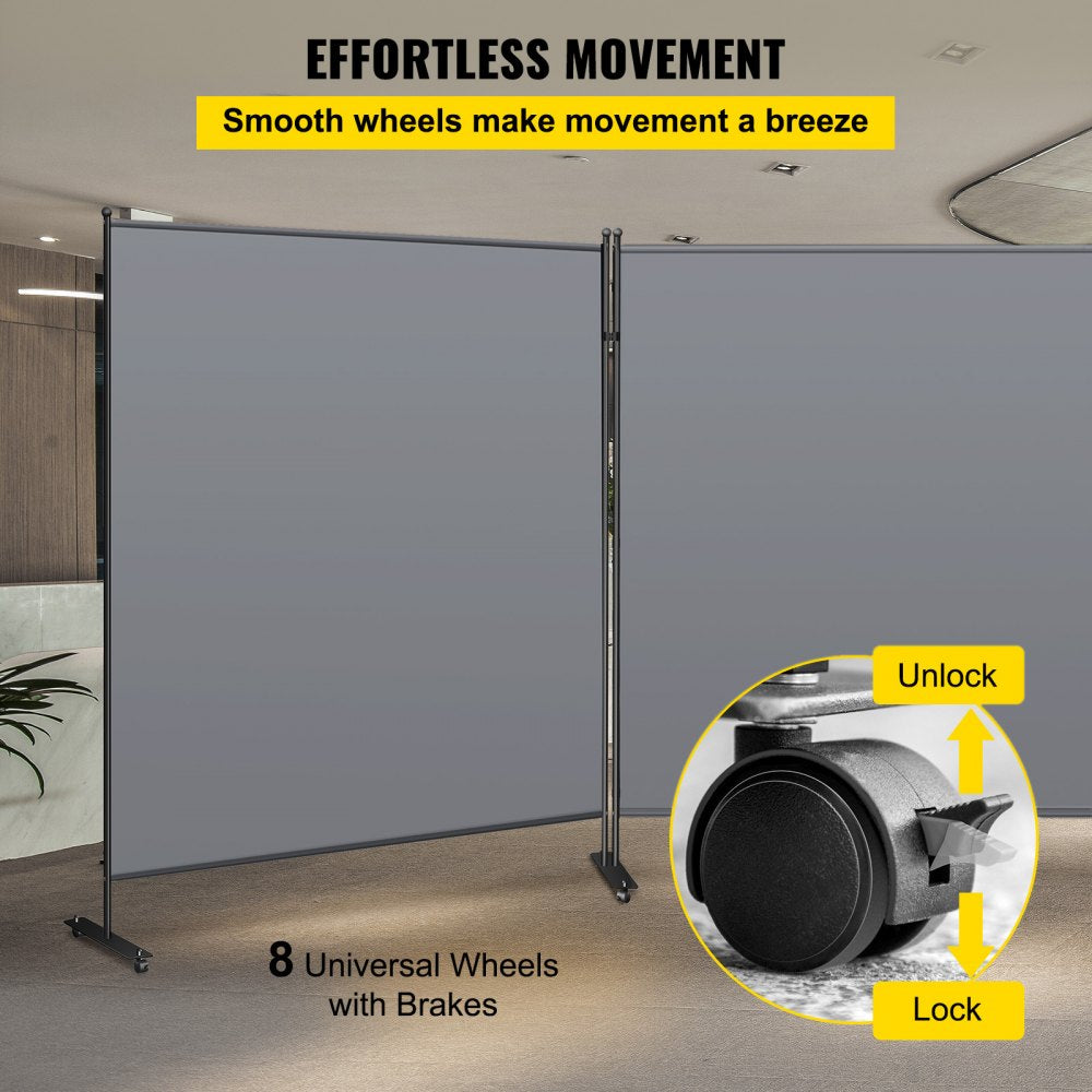 VEVOR Office Partition 142" W x 14" D x 72" H Room Divider Wall 2-Panel Office Divider Folding Portable Office Walls Dividers with Non-See-Through Fabric Room Partition Gray for Room Office Restaurant