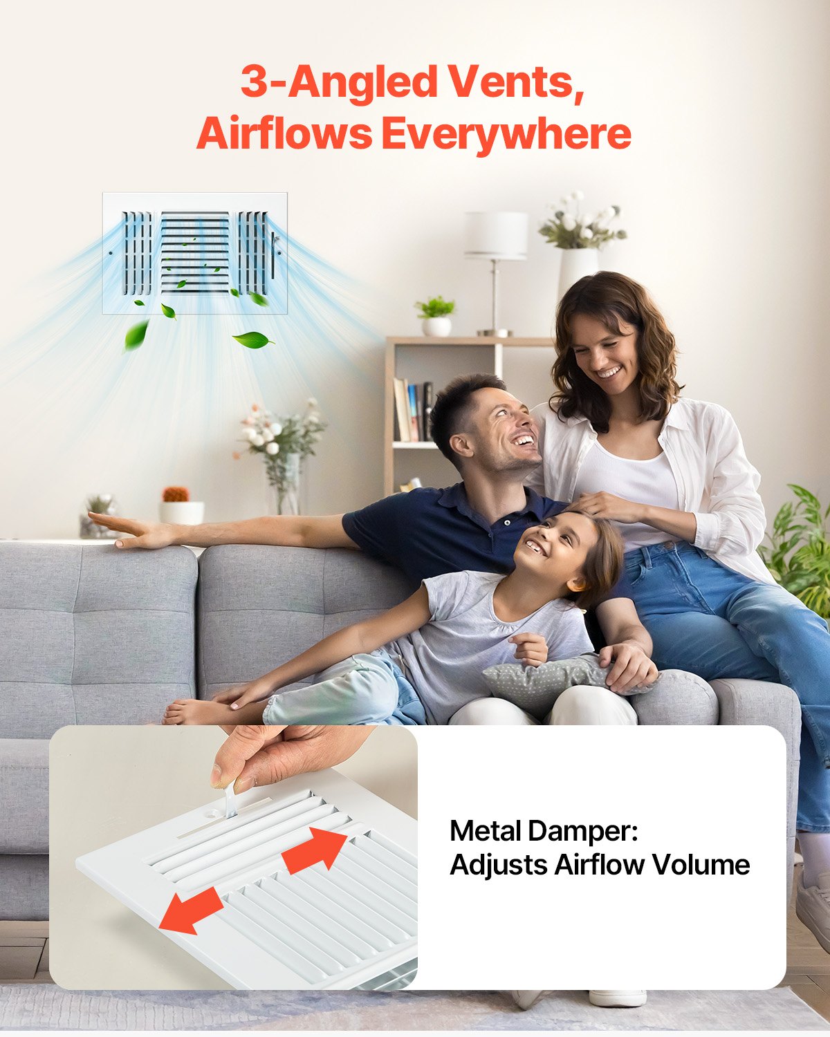 VEVOR Floor Registers 3-Way 6x10 Inch Iron Floor Vents HVAC Grilles 6-Pack White