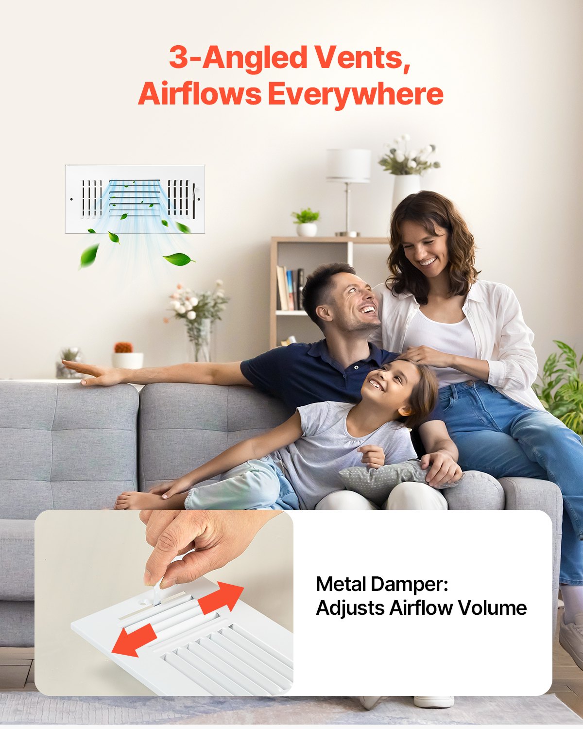 VEVOR Floor Registers 3-Way 4x10 Inch Iron Floor Vents HVAC Grilles 6-Pack White