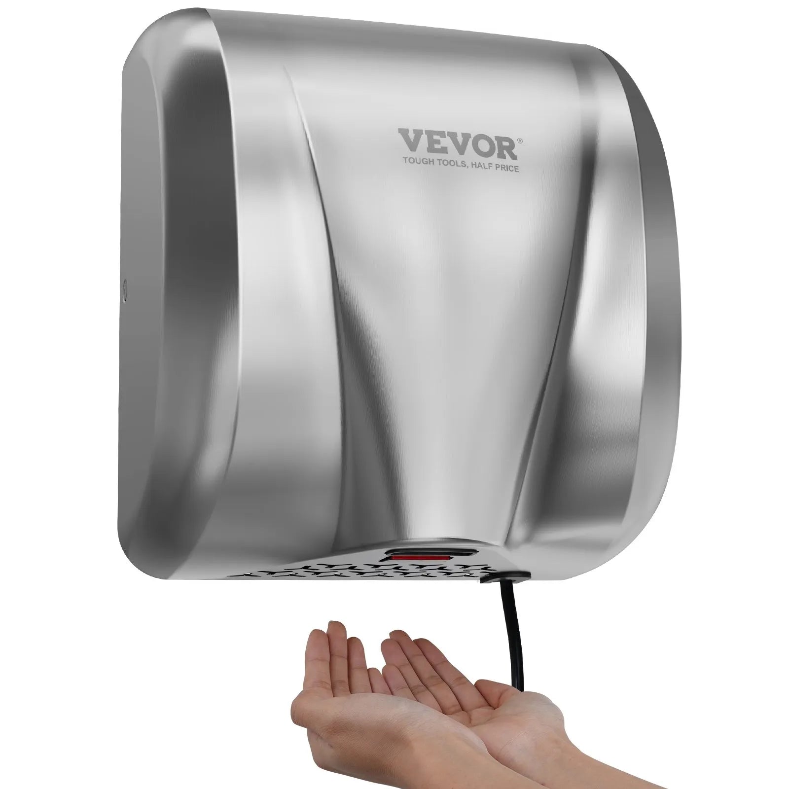 VEVOR Heavy Duty Commercial Hand Dryer, 1300W Automatic High Speed Stainless Steel Warm Wind Hand Blower, 120V Plug In/Hardwired Two Power Options, Compliant for Industry Business Restrooms