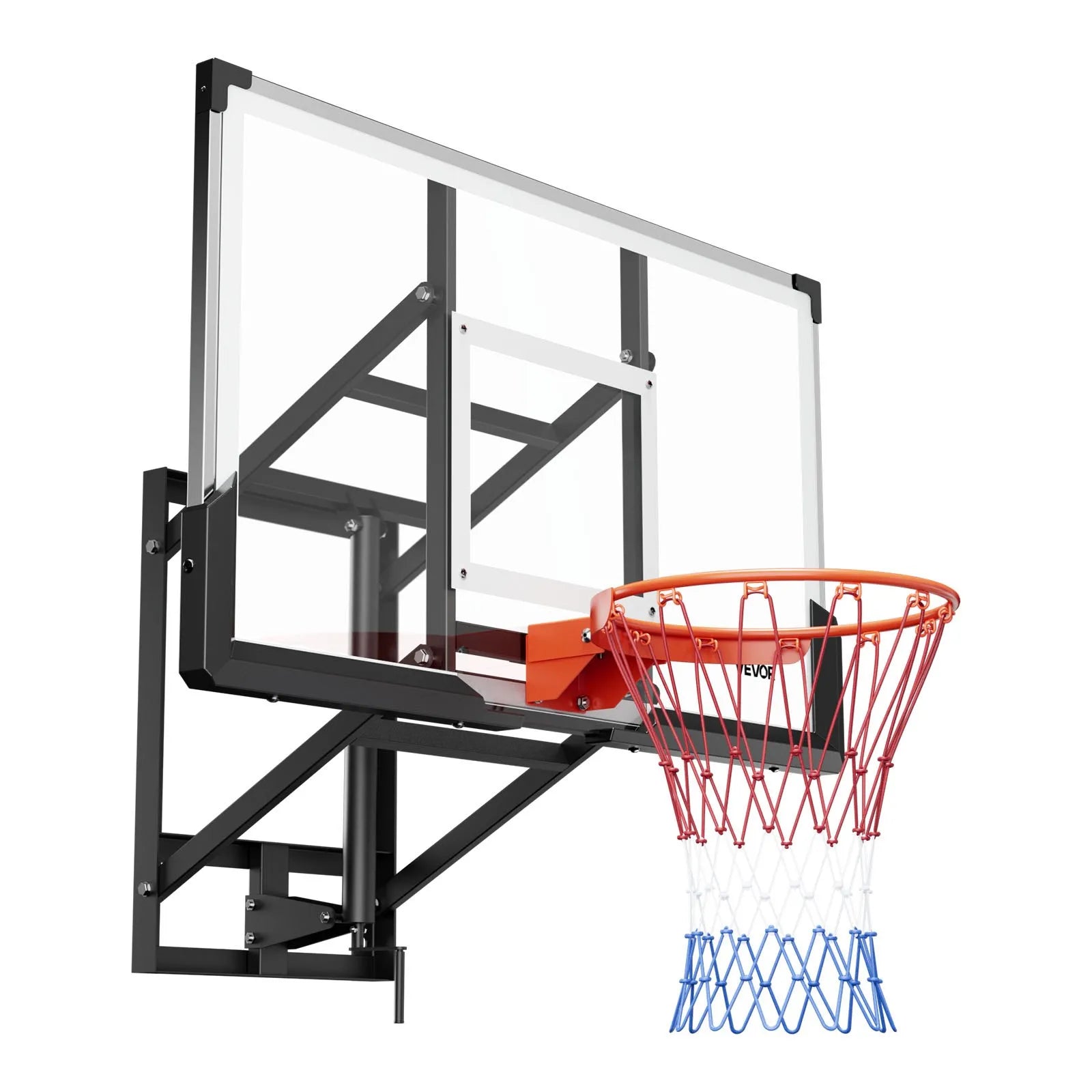VEVOR Wall Mount Basketball Hoop, 54-inch PC Backboard Mounted Basketball Hoop Outdoor with Hand-Crank Adjustment, 0.11 inch Thickened Backboard, Classic Basketballs Hoops Design, Indoor & Outdoor Use