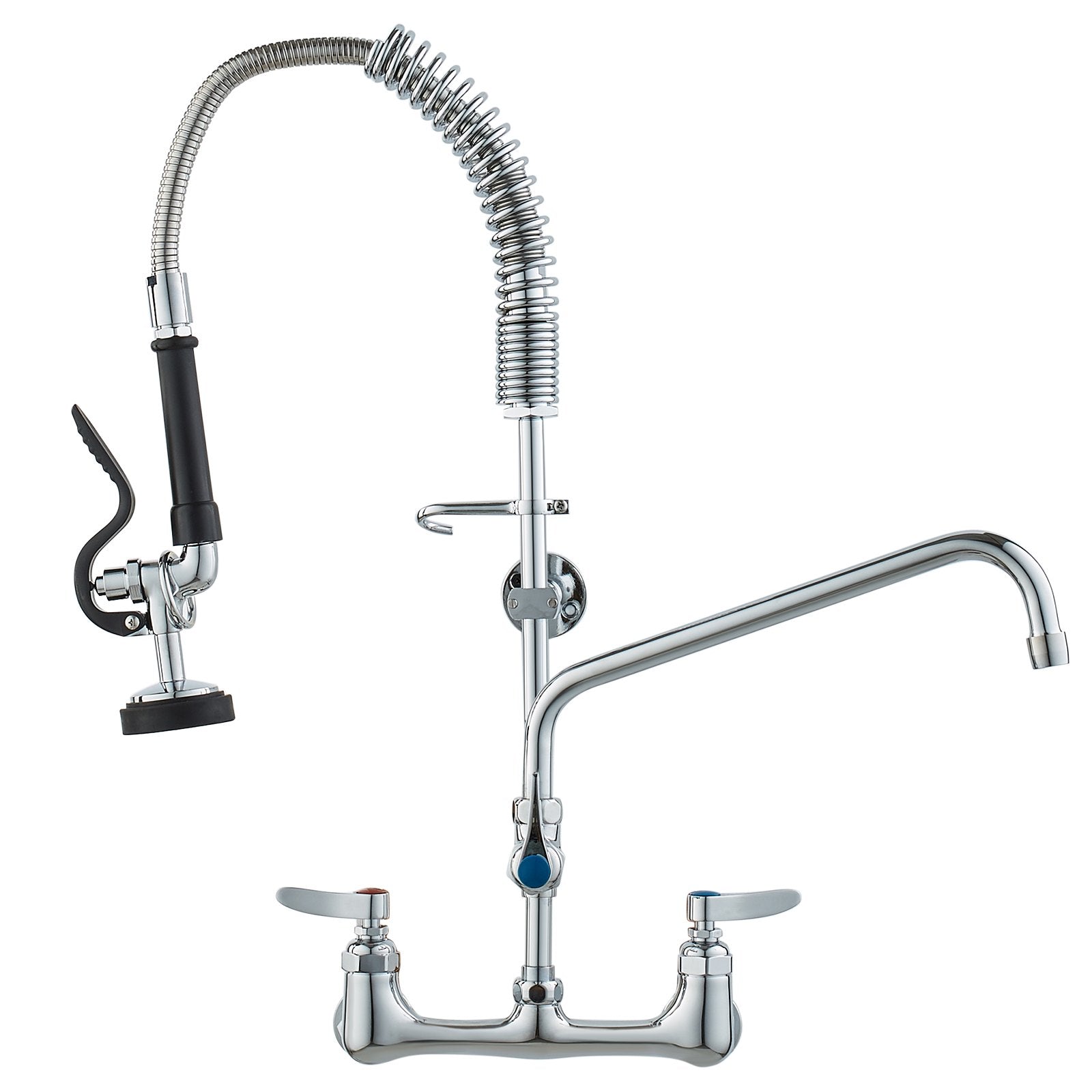 VEVOR Commercial Faucet with Pre-Rinse Sprayer, 25" Height, 8" Center, 12" Swing Spout, Wall Mount Kitchen Sink Faucet, Brass Constructed Device with Pull Down Spray, for 1/2/3 Compartment Sink