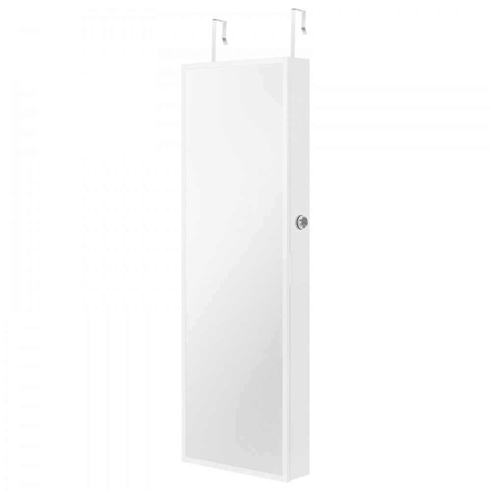 VEVOR Mirror Jewelry Cabinet 42.52in Lockable Wall or Door Mounted Armoire White