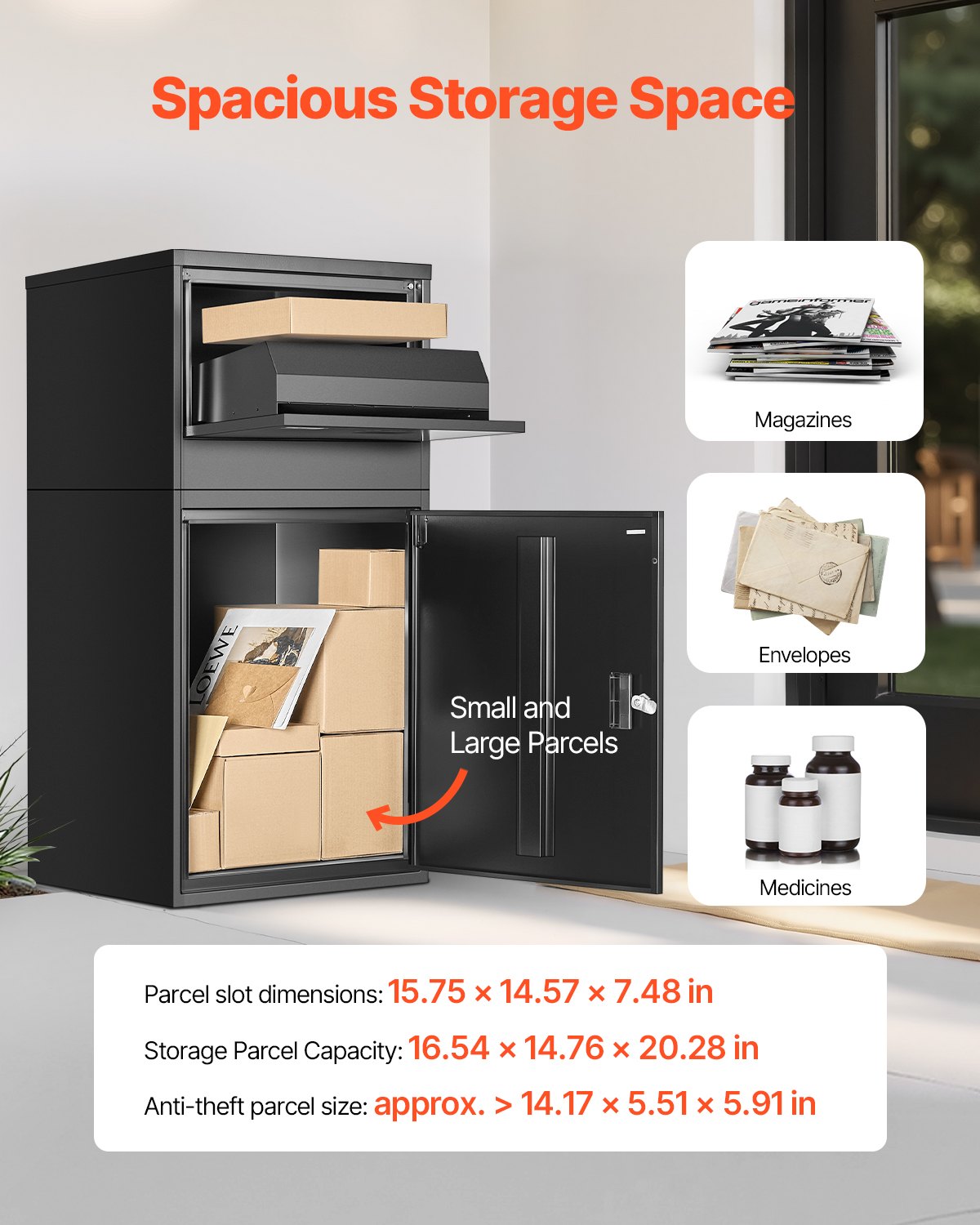 VEVOR Package Delivery Boxes for Outside 38.6 in Lockable Parcel Drop Box