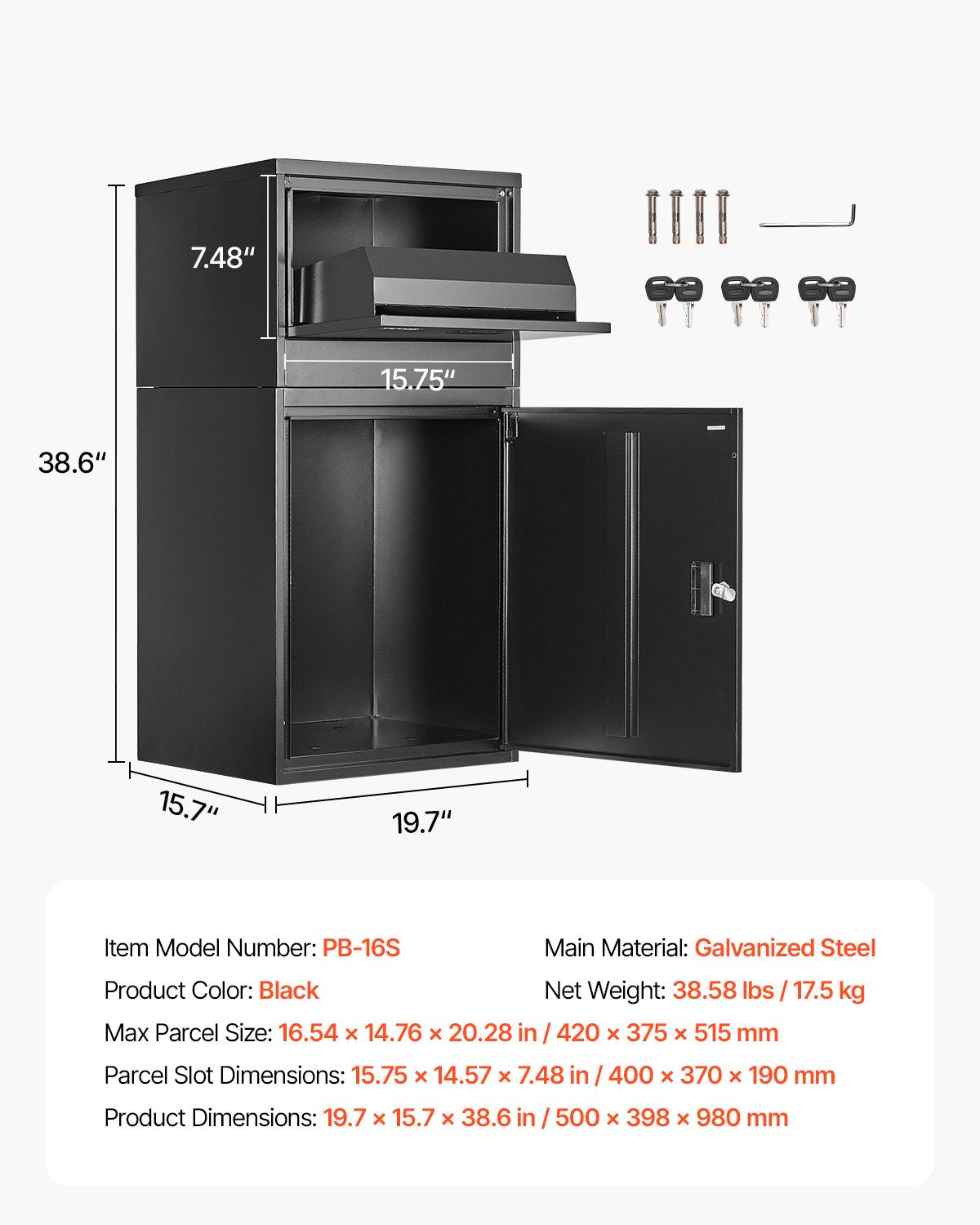 VEVOR Package Delivery Boxes for Outside 38.6 in Lockable Parcel Drop Box