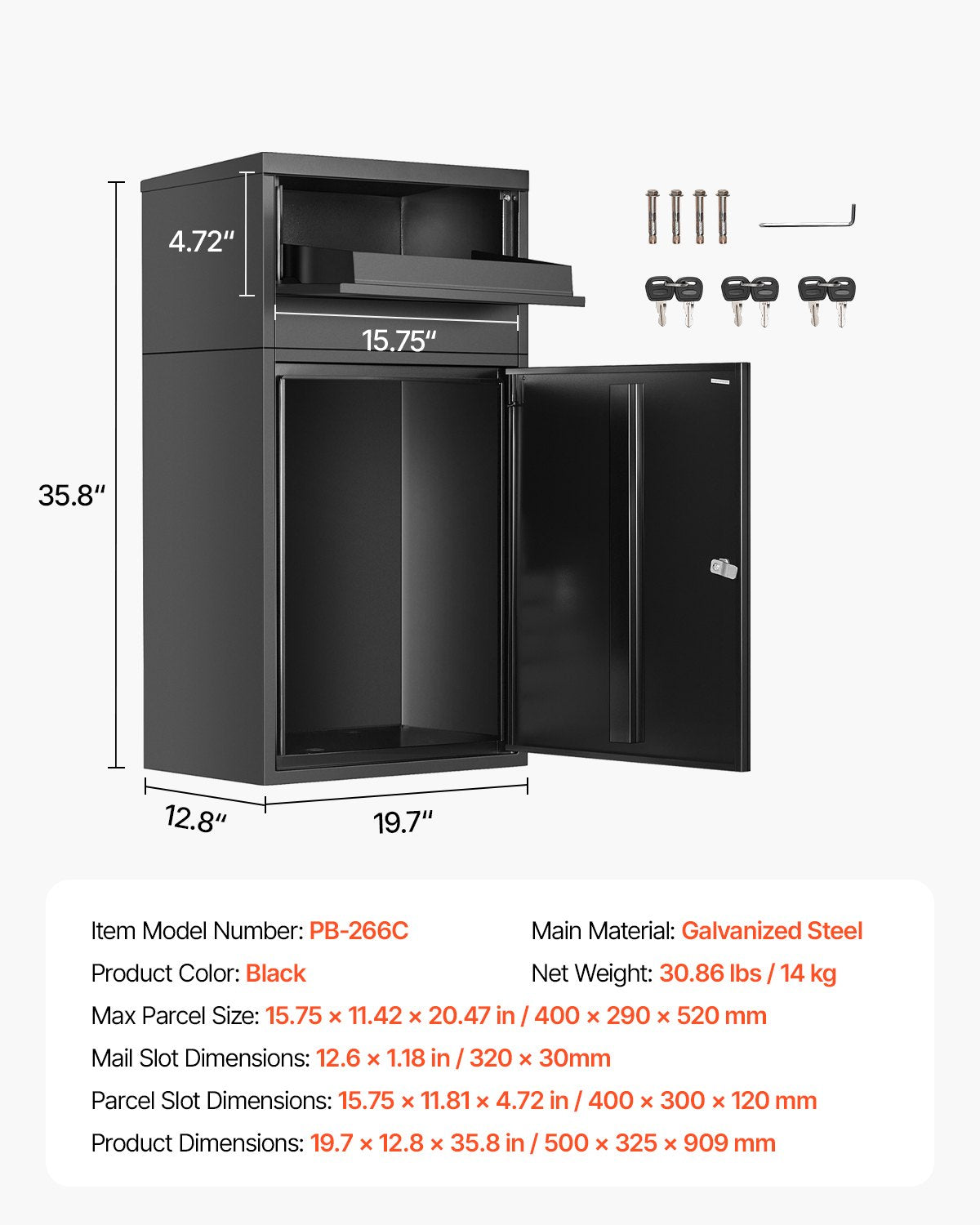 VEVOR Package Delivery Boxes for Outside 35.8 in Lockable Parcel Drop Box