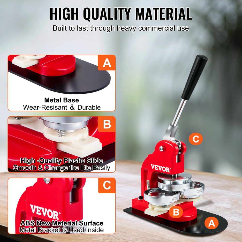 VEVOR Button Maker Machine, 58 mm (2.25 inch) Badge Punch Press Kit, Children DIY Gifts Pin Maker, Button Making Supplies with 500pcs Button Parts & Circle Cutter & Magic Book