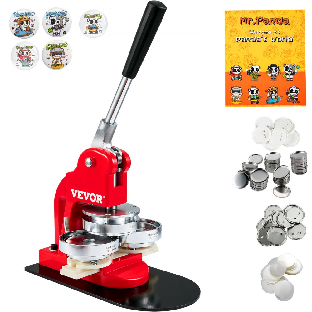 VEVOR Button Maker Machine, 58 mm (2.25 inch) Badge Punch Press Kit, Children DIY Gifts Pin Maker, Button Making Supplies with 500pcs Button Parts & Circle Cutter & Magic Book