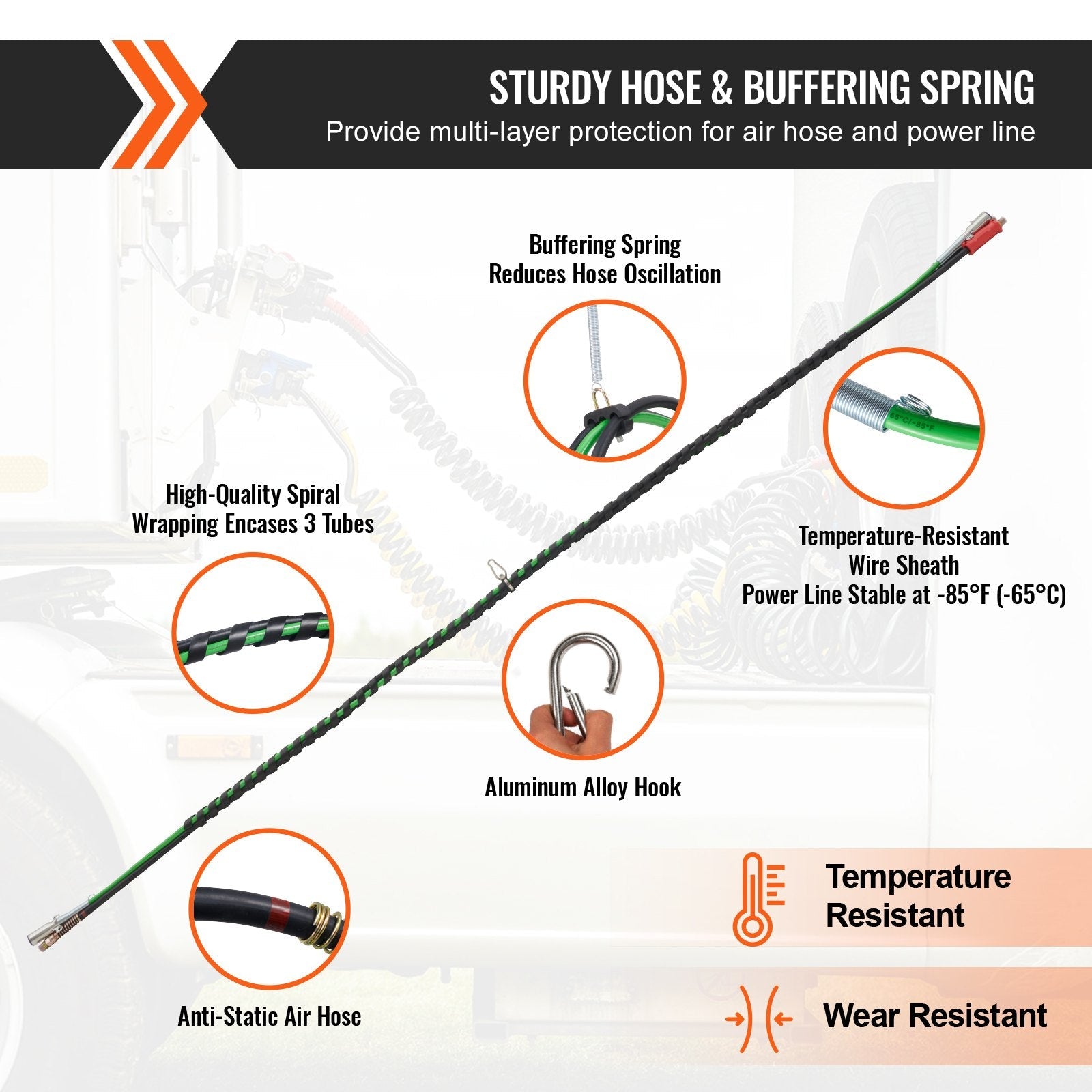 VEVOR 15FT Semi Truck Air Lines Kit with 2PCS Glad Hands, 3-in-1 Air Hoses & 7 Way ABS Electric Power Line, with 2PCS Gladhand Handles, 4PCS Seals and Tender Spring Kit for Semi Truck Trailer Tractor