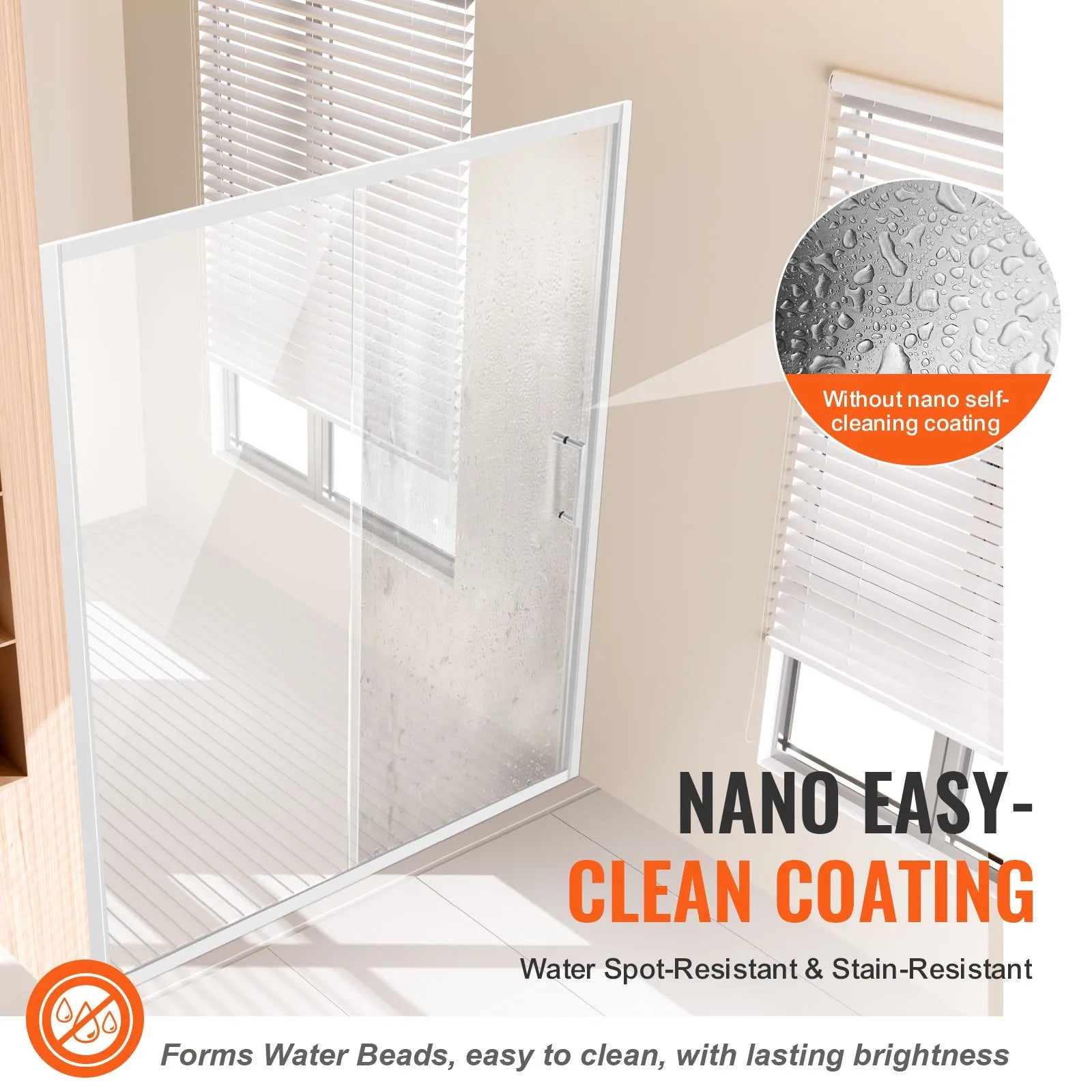 VEVOR Semi-frameless Shower Door 57.7-59x70in SGCC Tempered Glass 1/4in Chrome