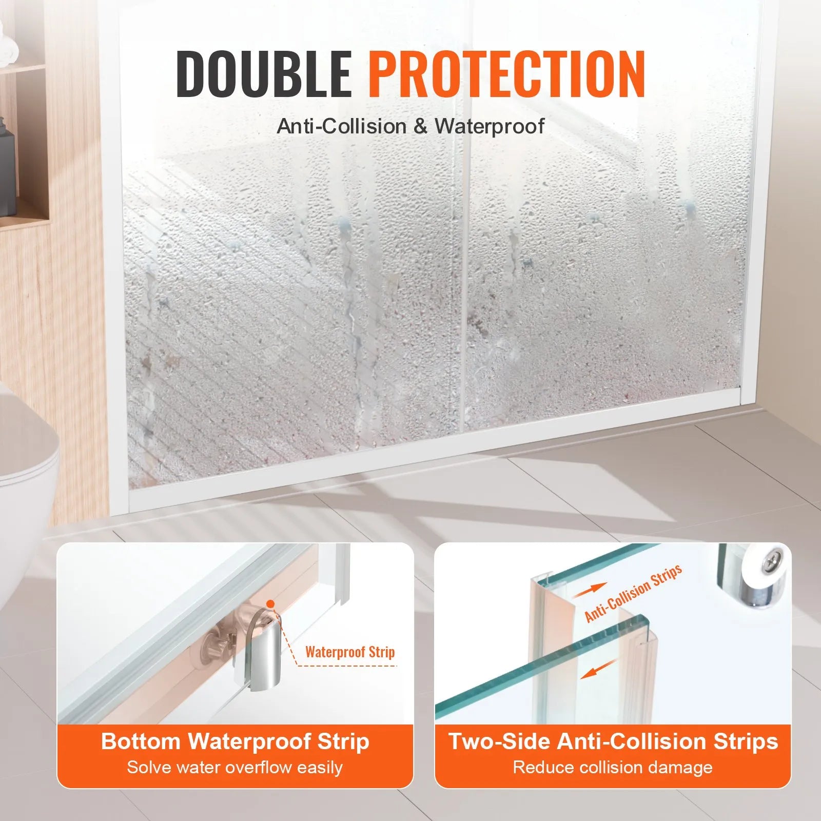 VEVOR Semi-frameless Shower Door 57.7-59x70in SGCC Tempered Glass 1/4in Chrome