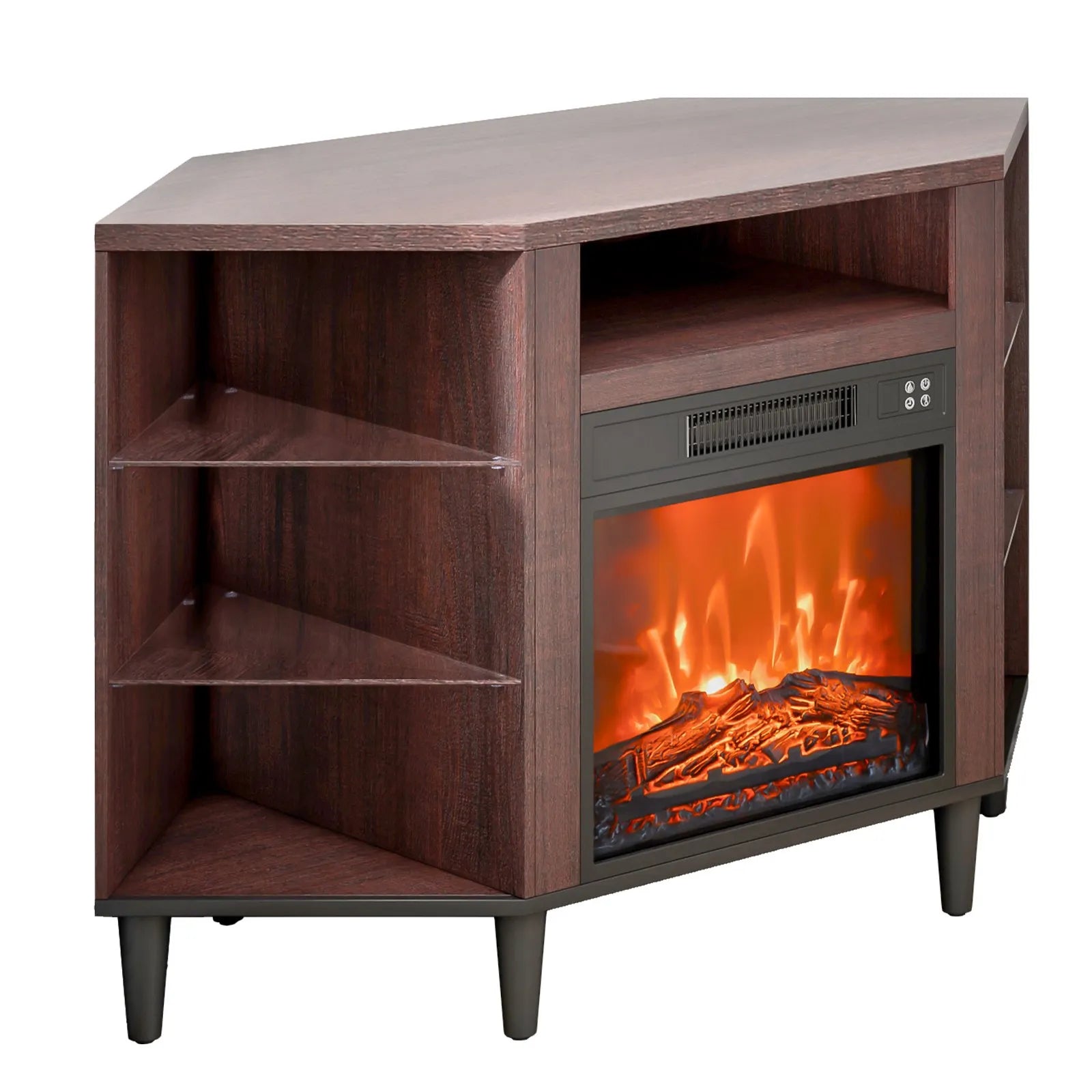 VEVOR Electric Fireplace TV Stand Corner TV Stand for TVs up to 50" Brown