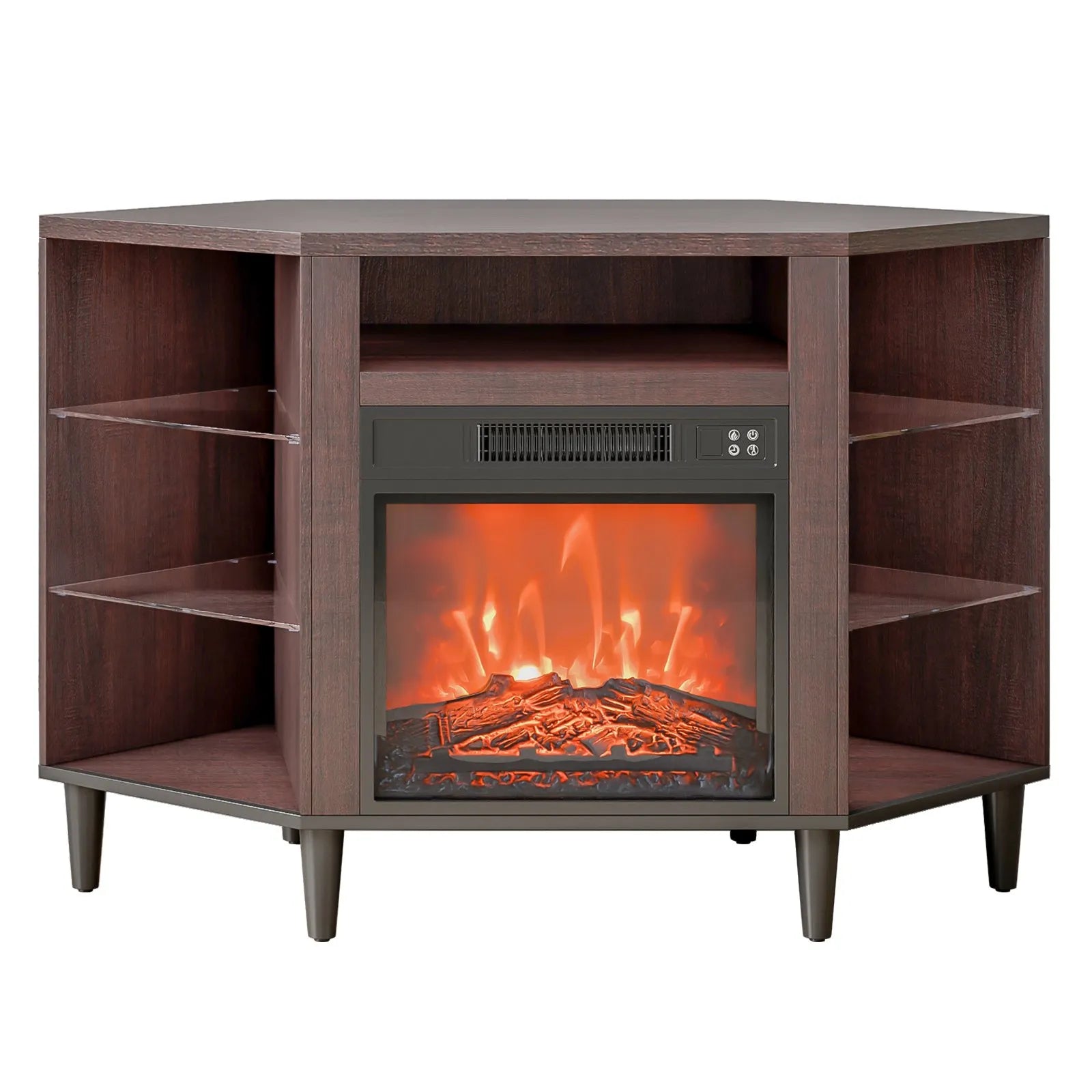 VEVOR Electric Fireplace TV Stand Corner TV Stand for TVs up to 50" Brown