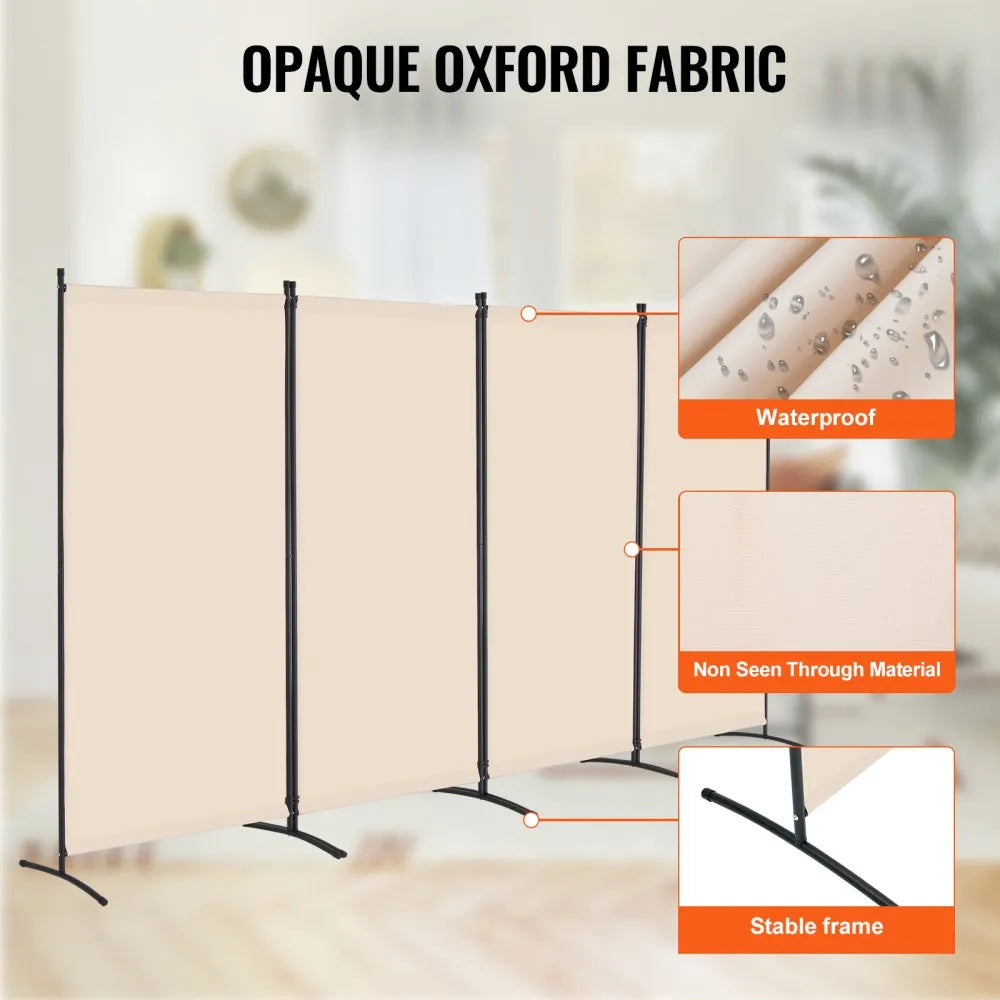 VEVOR Room Divider 4 Panels Fabric Room Privacy Screen for Office Bedroom Beige