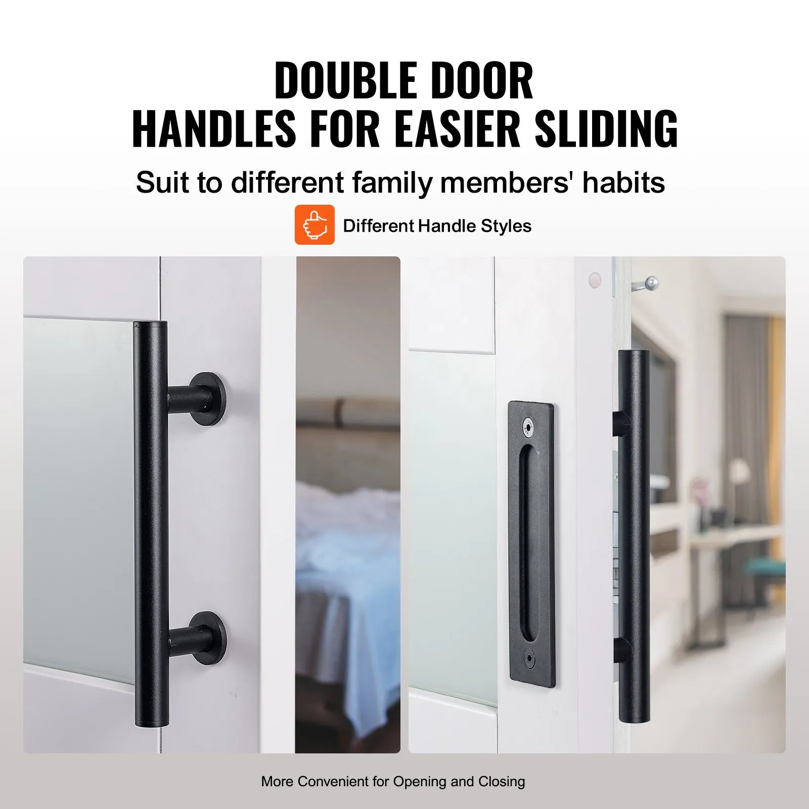 VEVOR Barn Door and Hardware Kit, 42" x 84" Wood and Glass Sliding Barn Door, Smoothly and Quietly, Barn Door Kit with 8-in-1 Floor Guide and Door Handle, Spruce Wood Slab and Frosted Glass
