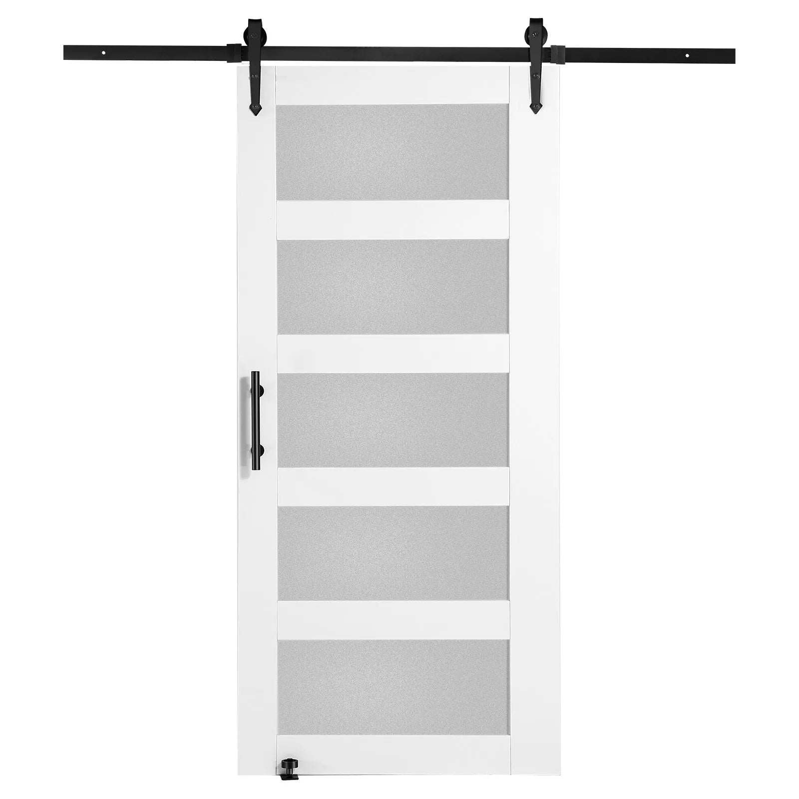 VEVOR Barn Door and Hardware Kit, 42" x 84" Wood and Glass Sliding Barn Door, Smoothly and Quietly, Barn Door Kit with 8-in-1 Floor Guide and Door Handle, Spruce Wood Slab and Frosted Glass