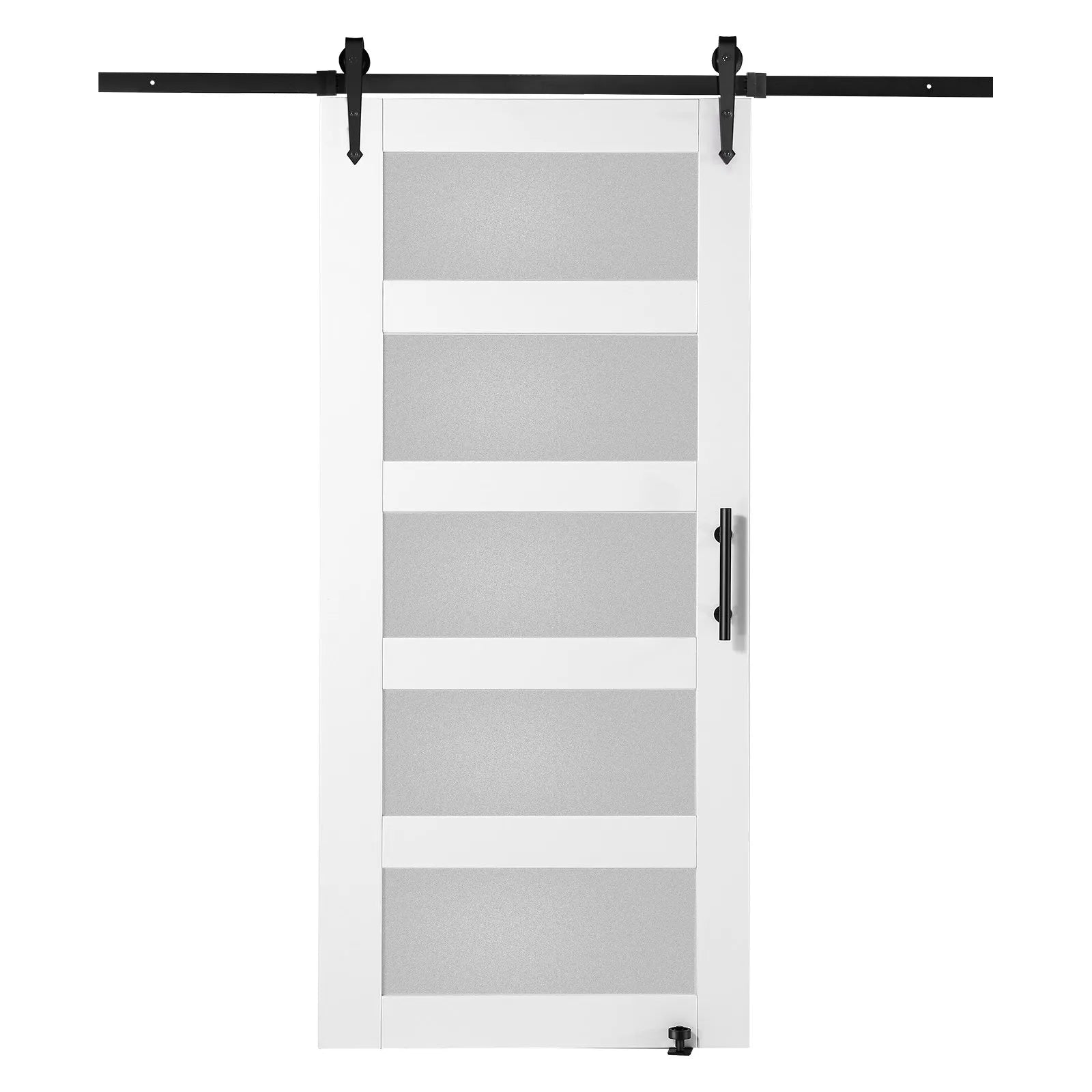 VEVOR Barn Door and Hardware Kit, 42" x 84" Wood and Glass Sliding Barn Door, Smoothly and Quietly, Barn Door Kit with 8-in-1 Floor Guide and Door Handle, Spruce Wood Slab and Frosted Glass