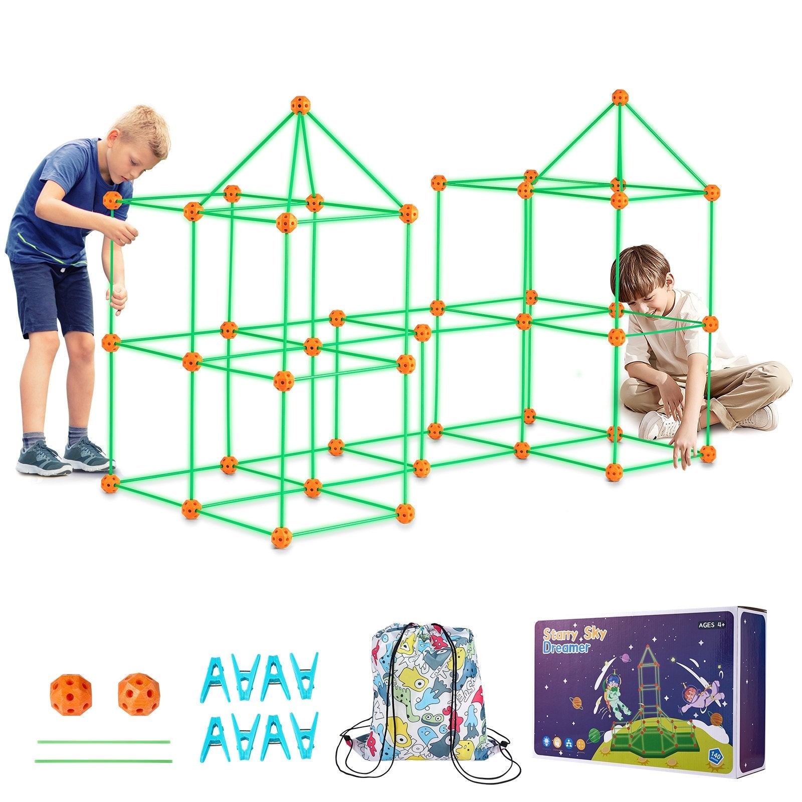 VEVOR Tent Fort Building Kit for Kid Glow In The Dark STEM Construction Toy 140P