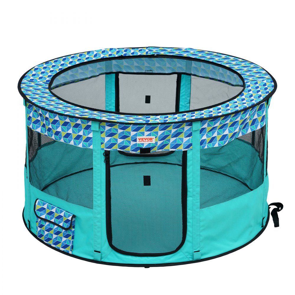 VEVOR Foldable Pet Playpen, 44'' x 44'' x 24'' Portable Dog Playpen, Crate Kennel for Puppy, Dog, Cat, Waterproof 600D Oxford Cloth, Removable Zipper, for Indoor Outdoor Travel Camping (Round, L)