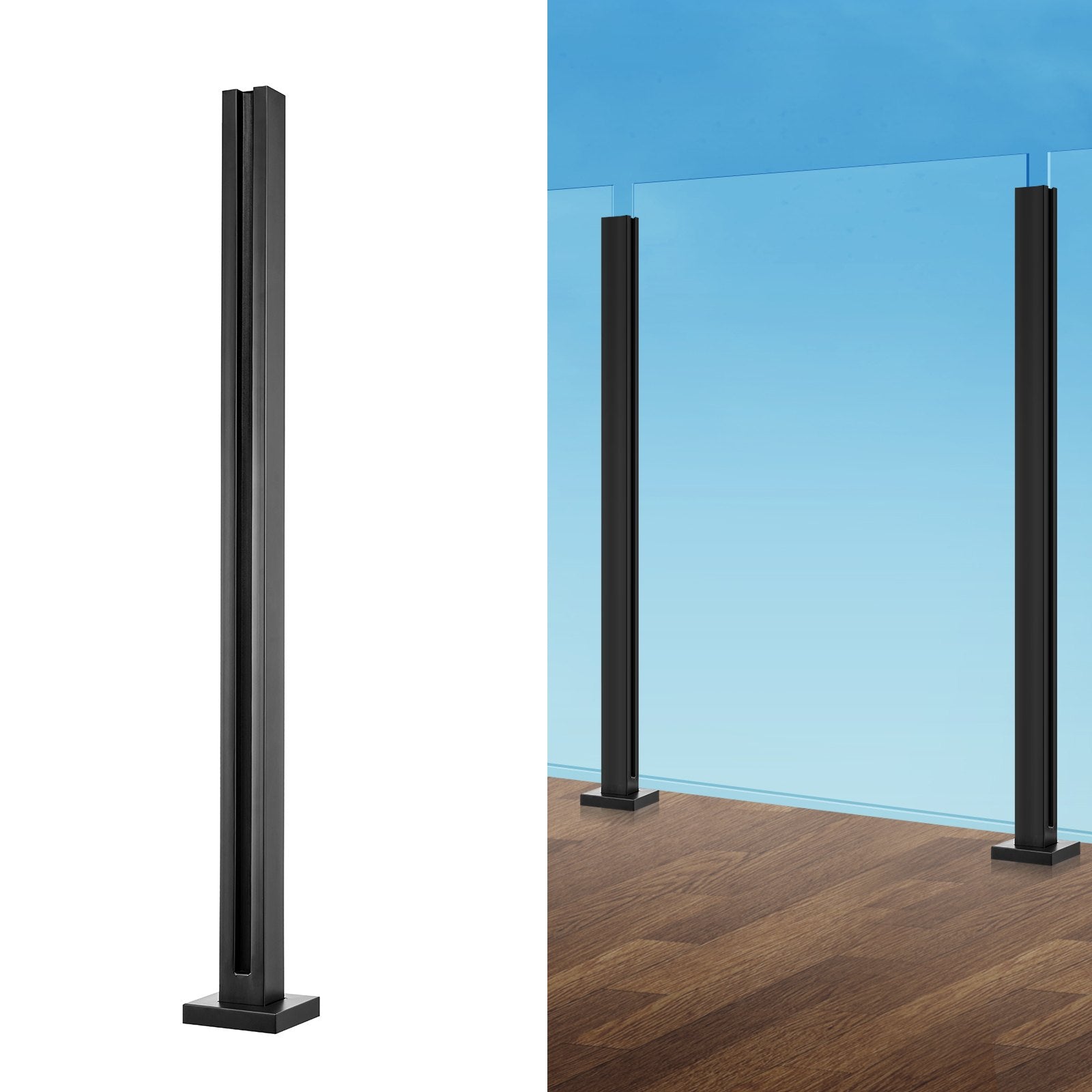 VEVOR Glass Clamp, 37.4" Height Glass Railing Bracket for 0.39 "-0.47 " Thickness Tempered Glass, 304 Stainless Steel Glass Mounting Clamp, Glass Shelf Bracket for Balcony, Garden, Deck, Stair, Black