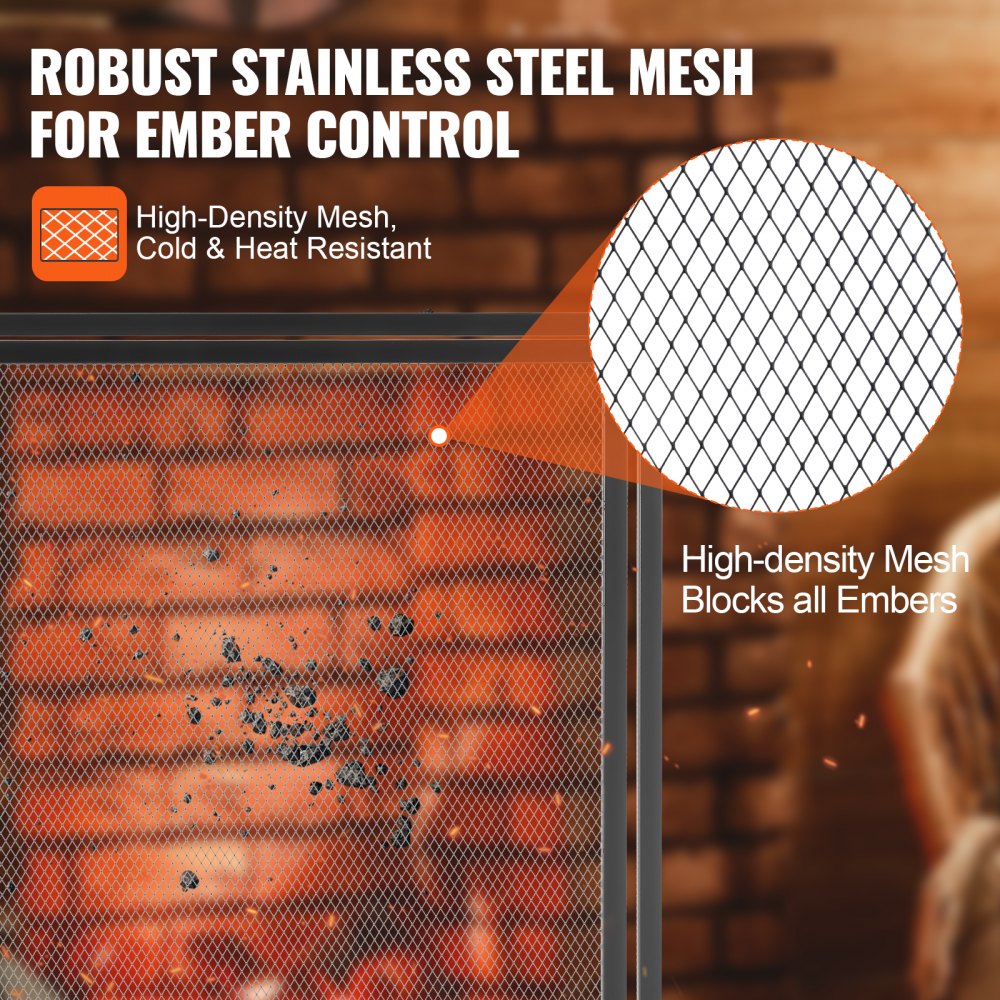 VEVOR Fireplace Screen 1 Panel with Door, Sturdy Iron Mesh Fireplace Screen, 38.98"(L) x30.7"(H) Spark Guard Cover, Simple Installation, Free Standing Fire Fence Grate for Living Room Home Decor Moder