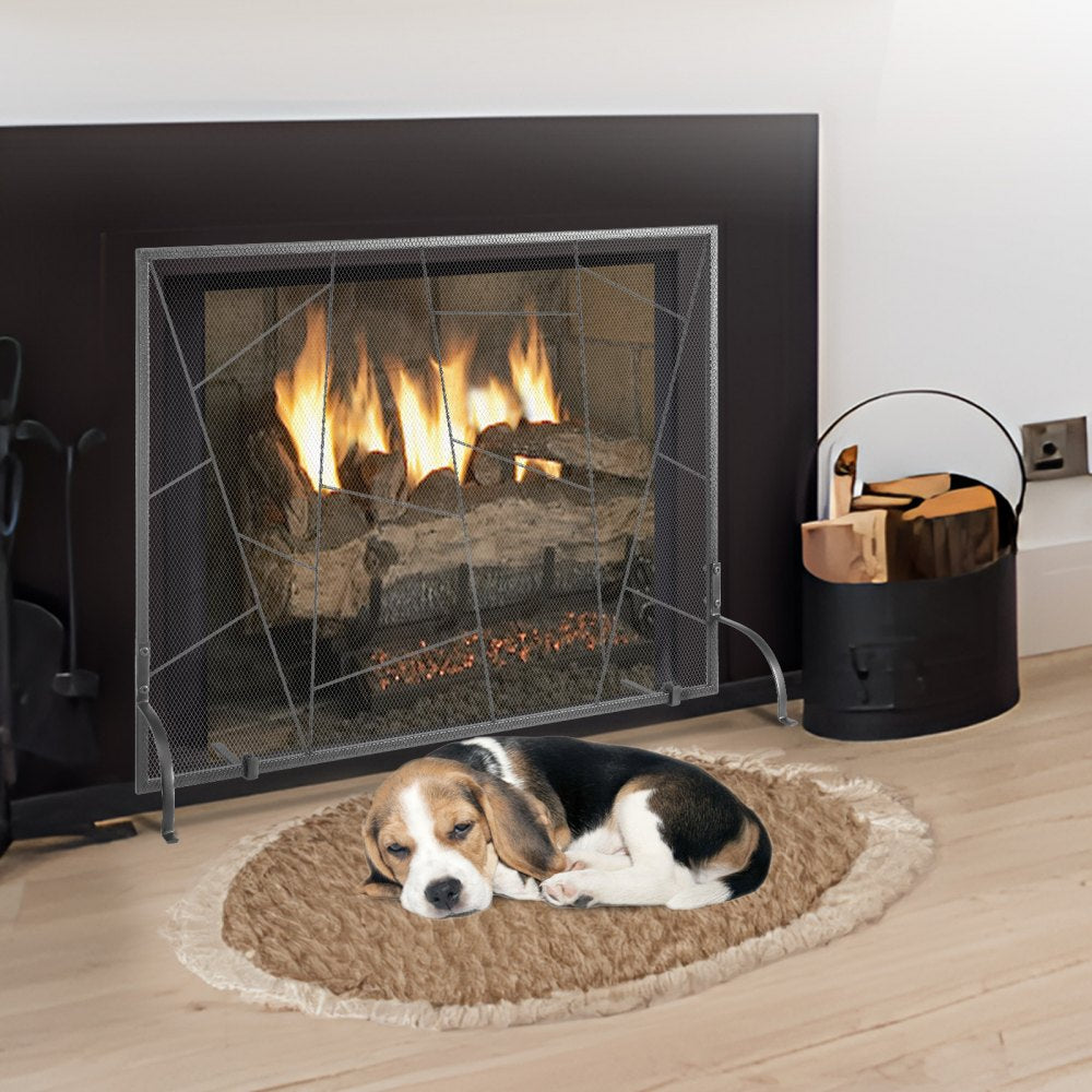 VEVOR Fireplace Screen Single Panel, Sturdy Iron Mesh Fireplace Screen, 35.6"(L) x28.4"(H) Spark Guard Cover, Simple Installation, Free Standing Fire Fence Grate for Living Room Home Decor Modern