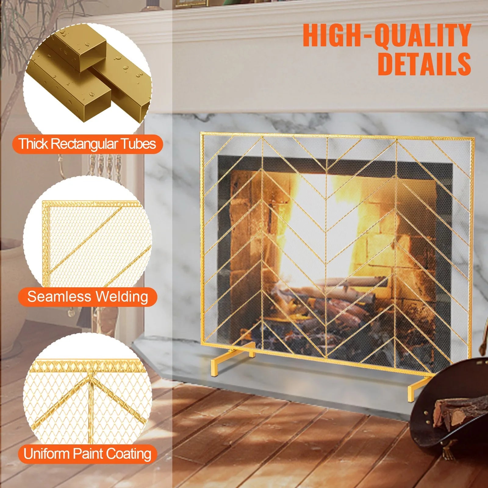 VEVOR Fireplace Screen Single Panel, Sturdy Iron Mesh Fireplace Screen, 38.6"(L) x29.8"(H) Spark Guard Cover, Simple Installation, Free Standing Fire Fence Grate for Living Room Home Decor Modern