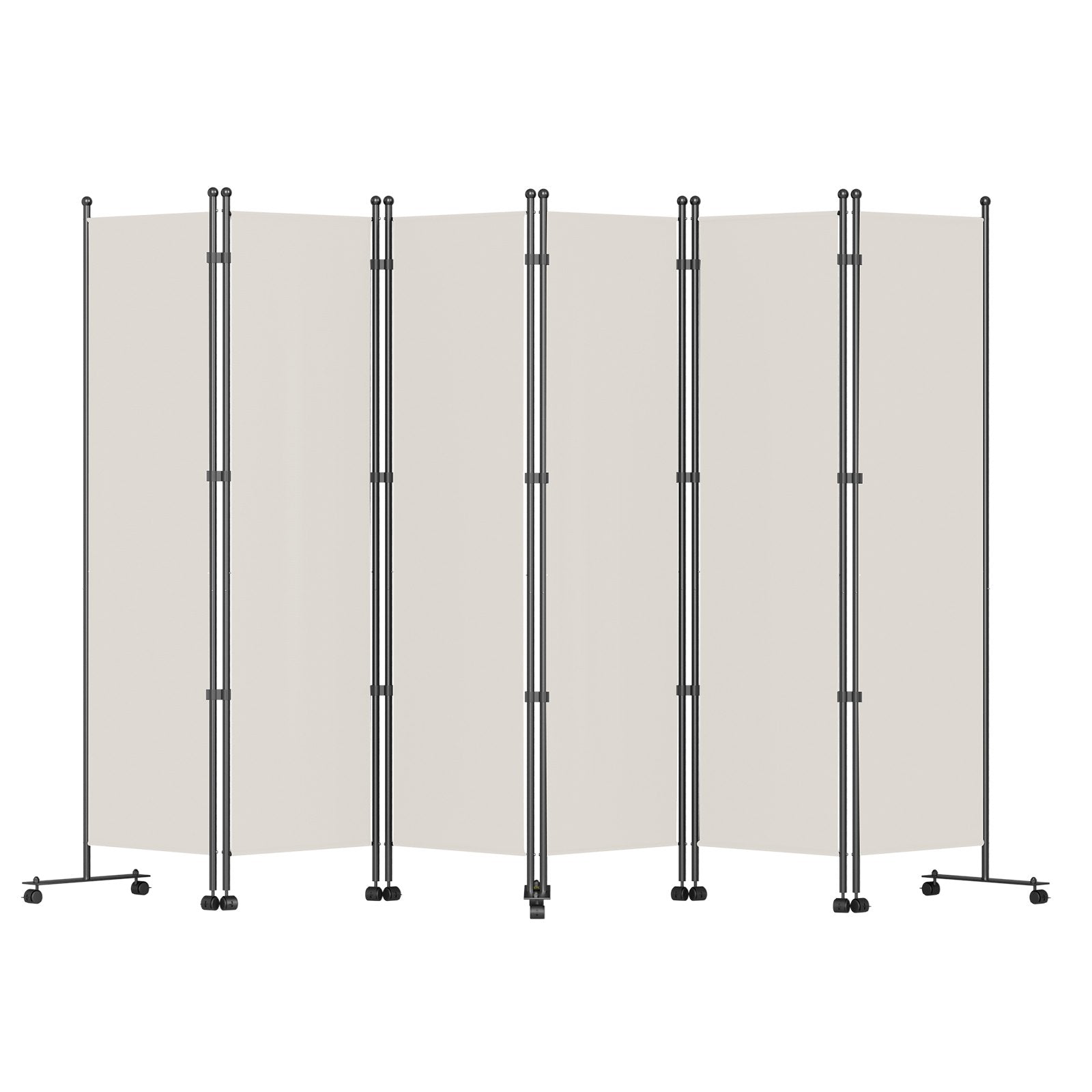 VEVOR 6 Panel Room Divider, 6 FT Tall, Freestanding & Folding Privacy Screen w/ Swivel Casters & Aluminum Alloy Frame, Oxford Bag Included, Room Partition for Office Home, 121" W x 14" D x 73"H, White