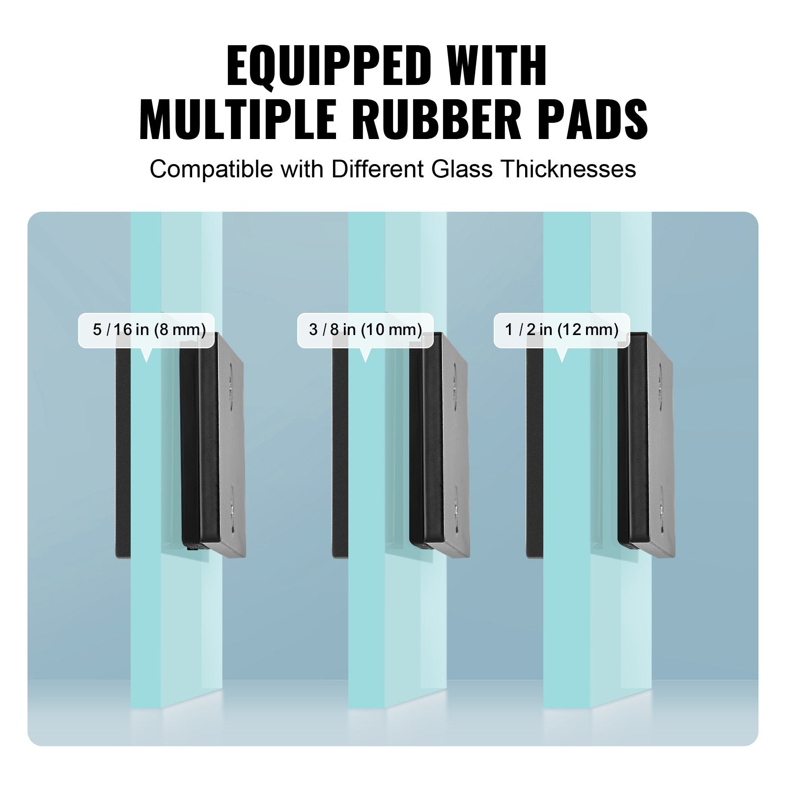 VEVOR Glass Clamp, 4 PCS Rectangle Glass Railing Bracket for 0.31 "-0.47 " Tempered Glass, 304 Stainless Steel Glass Mounting Clamp, 0.2” Thick Glass Shelf Bracket for Balcony, Garden, Pool, Stair