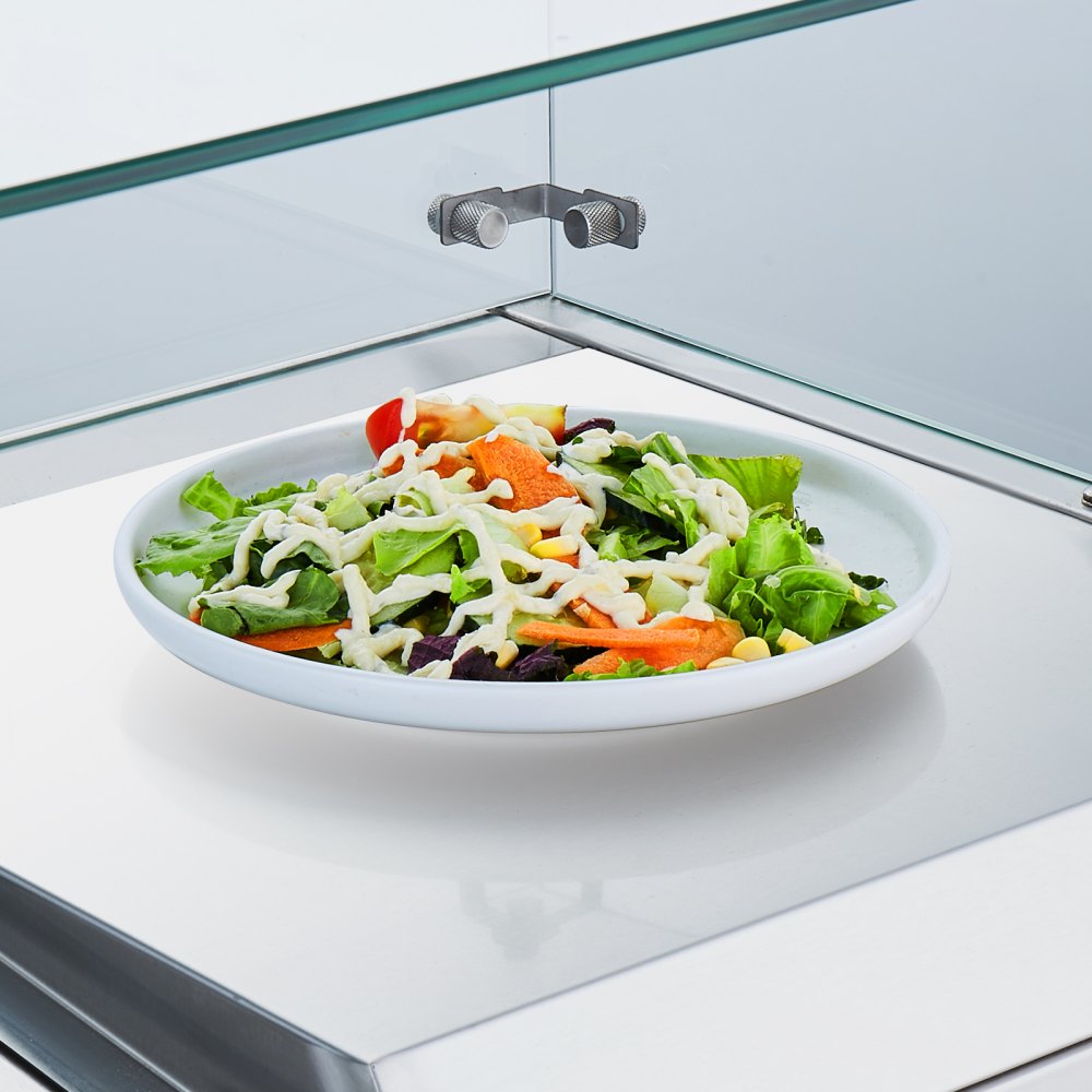 VEVOR Refrigerated Condiment Prep Station, 150 W Countertop Refrigerated Condiment Station, with 4 1/3 Pans & 4 1/6 Pans, 304 Stainless Body and PC Lid, Sandwich Prep Table with Glass Guard, ETL