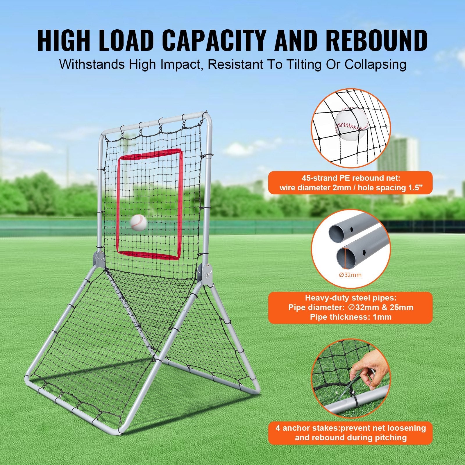 VEVOR Baseball And Softball Rebounder Net 3.5 x 6 ft 5 Adjustable Angles