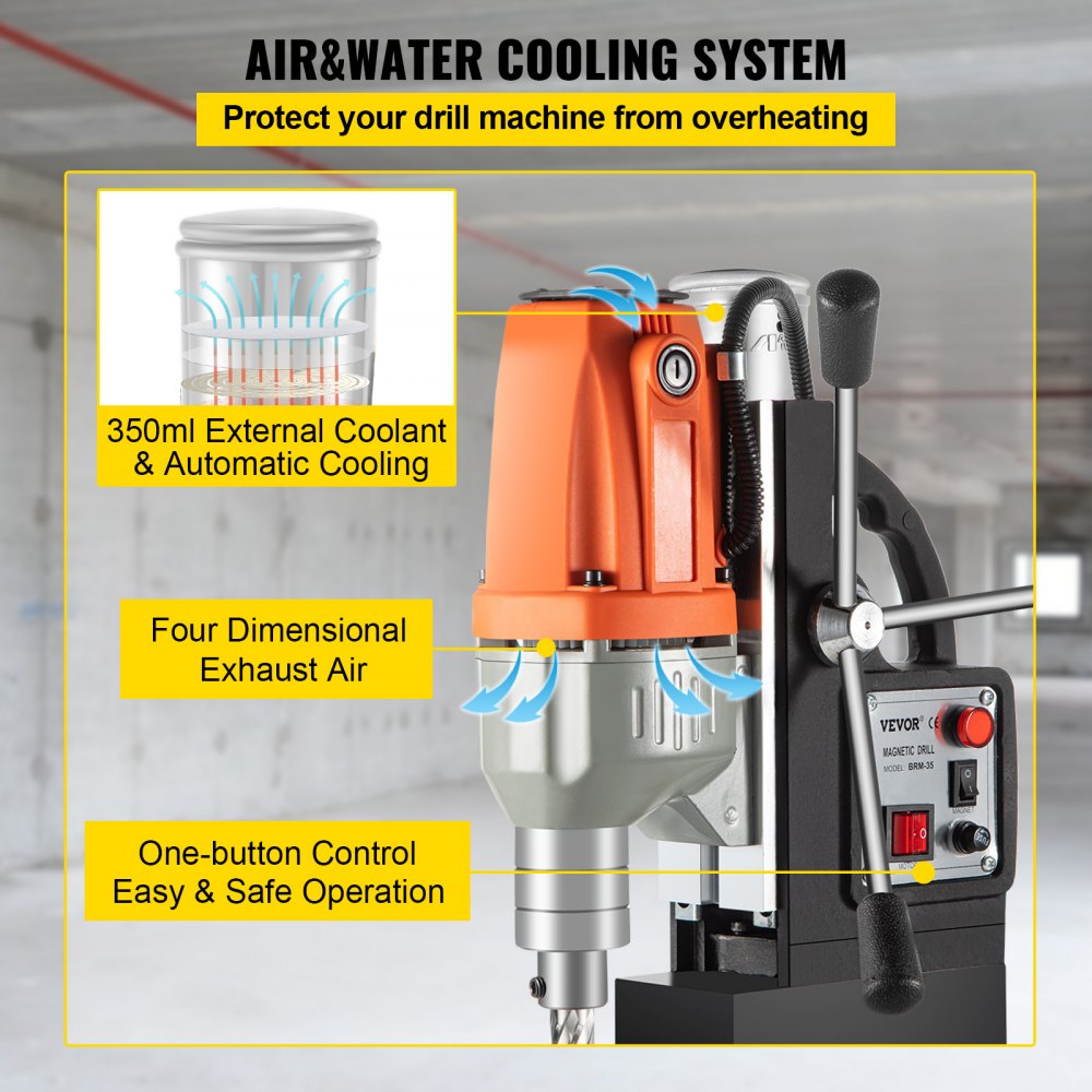 VEVOR Magnetic Drill Magnetic Drilling Machine 980W, Metal Drill Press High Power 680 rpm, Multi-Function Metal Drill Press 35MM Core Drilling Machine for Drilling And Tapping