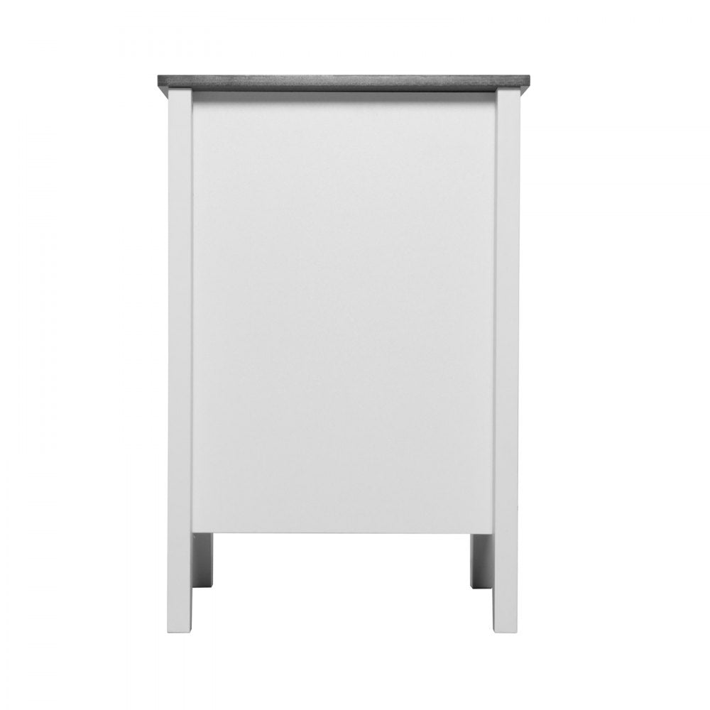 VEVOR Farmhouse End Table Night Stand with USB Outlets LED Light Set of 2 White