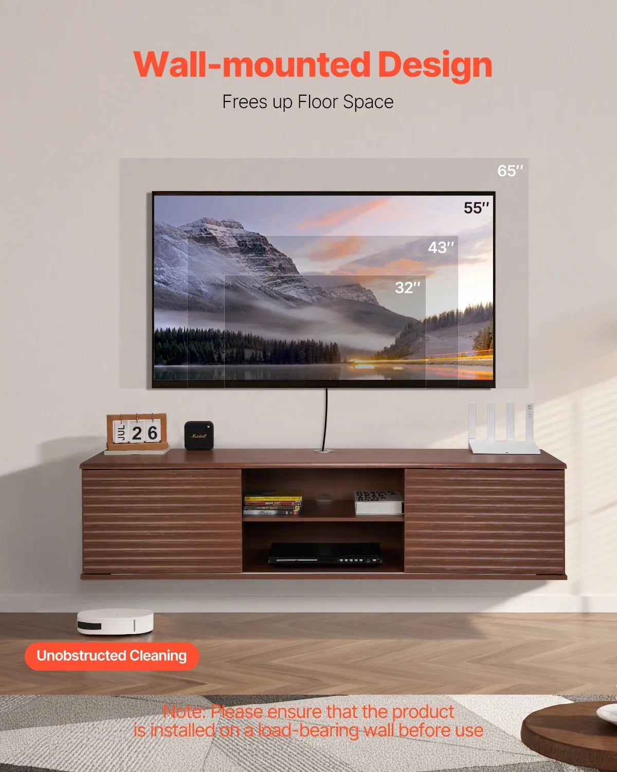 VEVOR Floating TV Stand 60" Entertainment Center Adjustable Shelf & Sliding Door