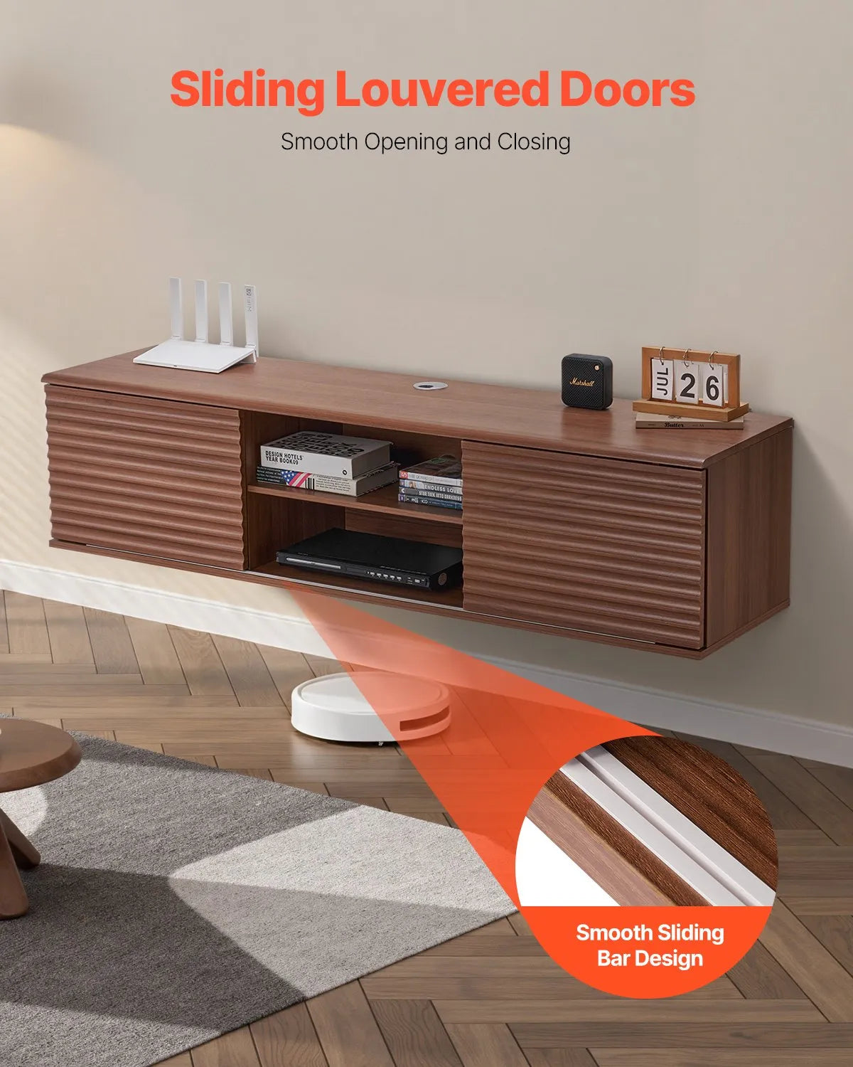 VEVOR Floating TV Stand 60" Entertainment Center Adjustable Shelf & Sliding Door