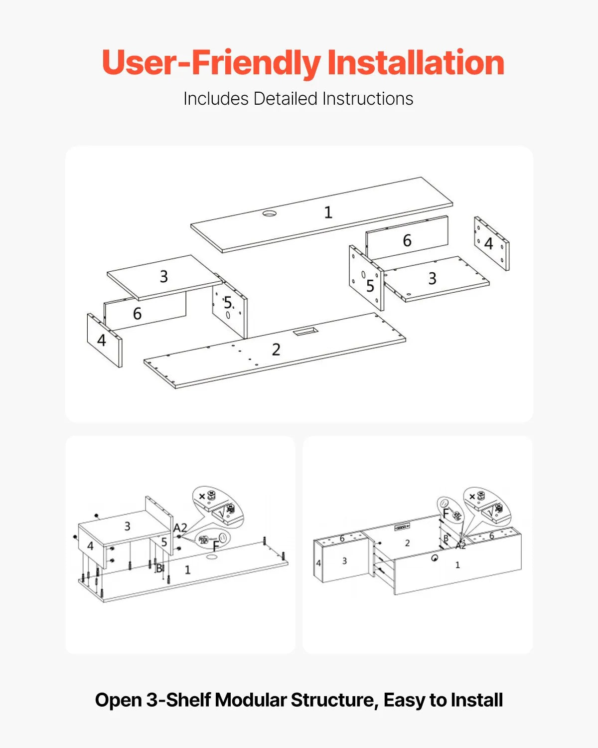 VEVOR Floating TV Stand 70" Entertainment Center Power Outlet & Cable Hole Wood