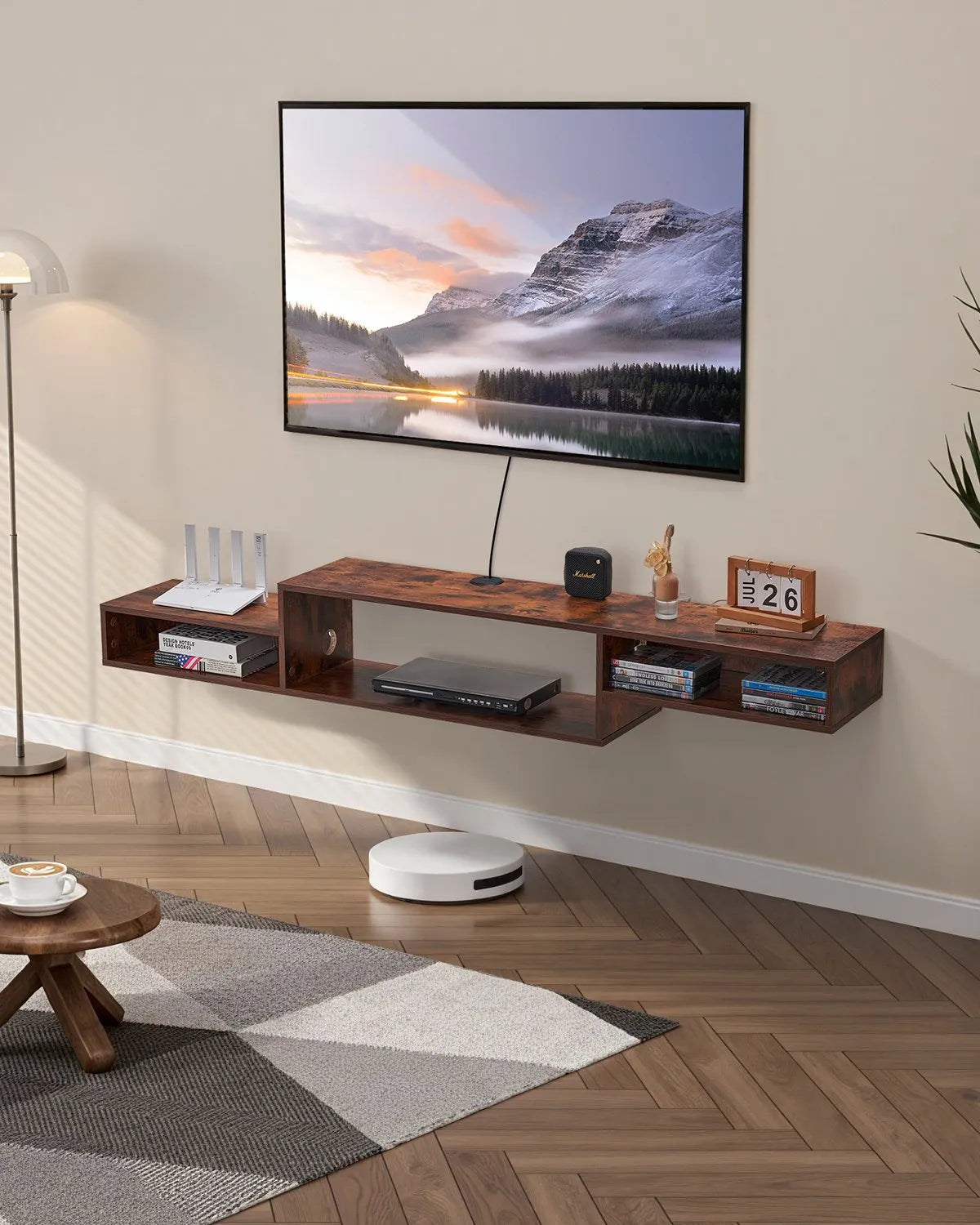 VEVOR Floating TV Stand 70" Entertainment Center Power Outlet & Cable Hole Wood