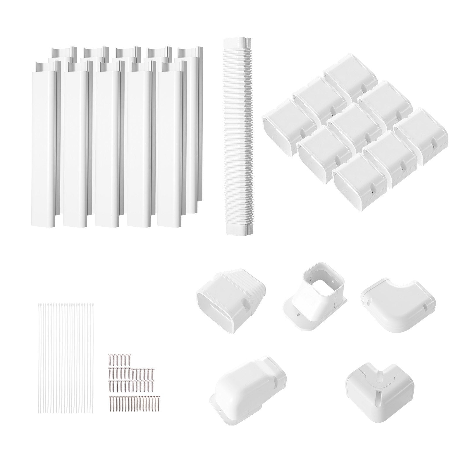 VEVOR Mini Split Line Set Cover 3-inch W 17.7Ft L, PVC Decorative Pipe Line Cover For Air Conditioner with 10 Straight Ducts & Full Components Easy to Install, Paintable for Heat Pumps, White