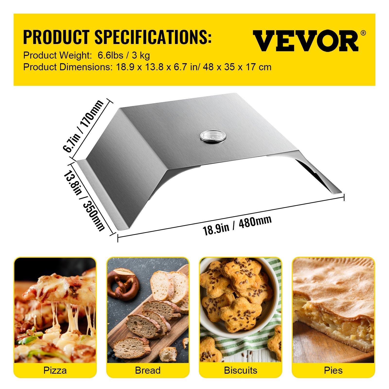 VEVOR Pizza Oven Kit, Stainless Steel Grill Pizza Oven, Pizza Maker Kit for Most 22\" Charcoal Grilll, Grill Pizza Oven Kit Including Pizza Chamber, 13\" Round Pizza Stone, 10 x 11.8 inch Pizza Peel