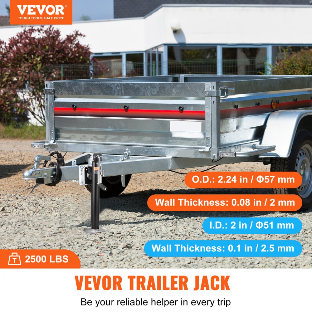 VEVOR Trailer Jack, Trailer Tongue Jack Fix Mount Bolt-on 2500 lb Weight Capacity, Trailer Jack Stand with Handle for lifting RV Trailer, Horse Trailer, Utility Trailer, Yacht Trailer