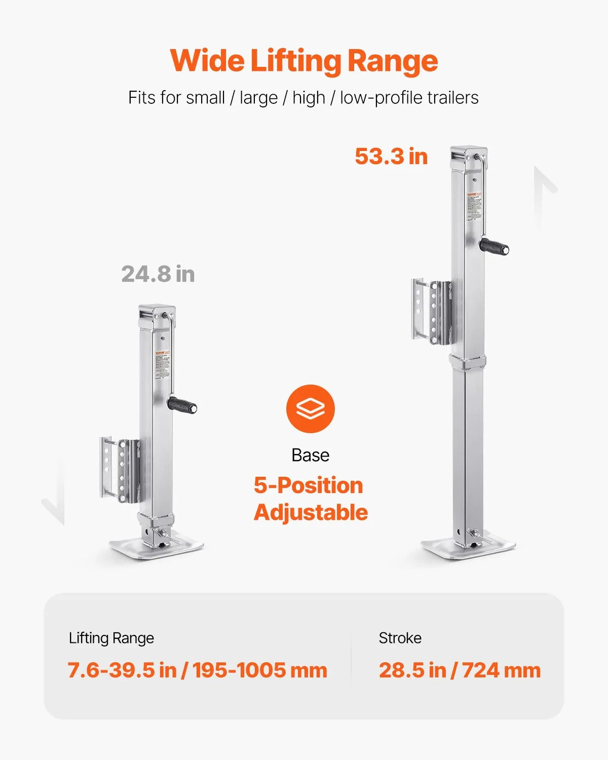 VEVOR Trailer Jack Bolt-on Trailer Tongue Jack 8000 lbs Static Load 28.5" Travel