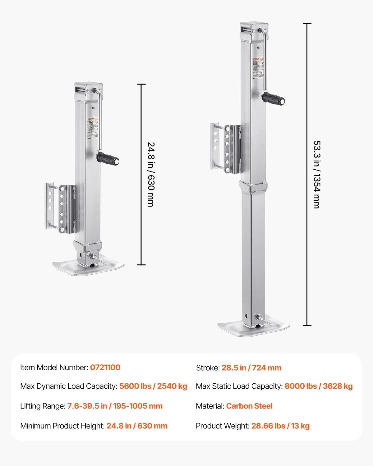 VEVOR Trailer Jack Bolt-on Trailer Tongue Jack 8000 lbs Static Load 28.5" Travel