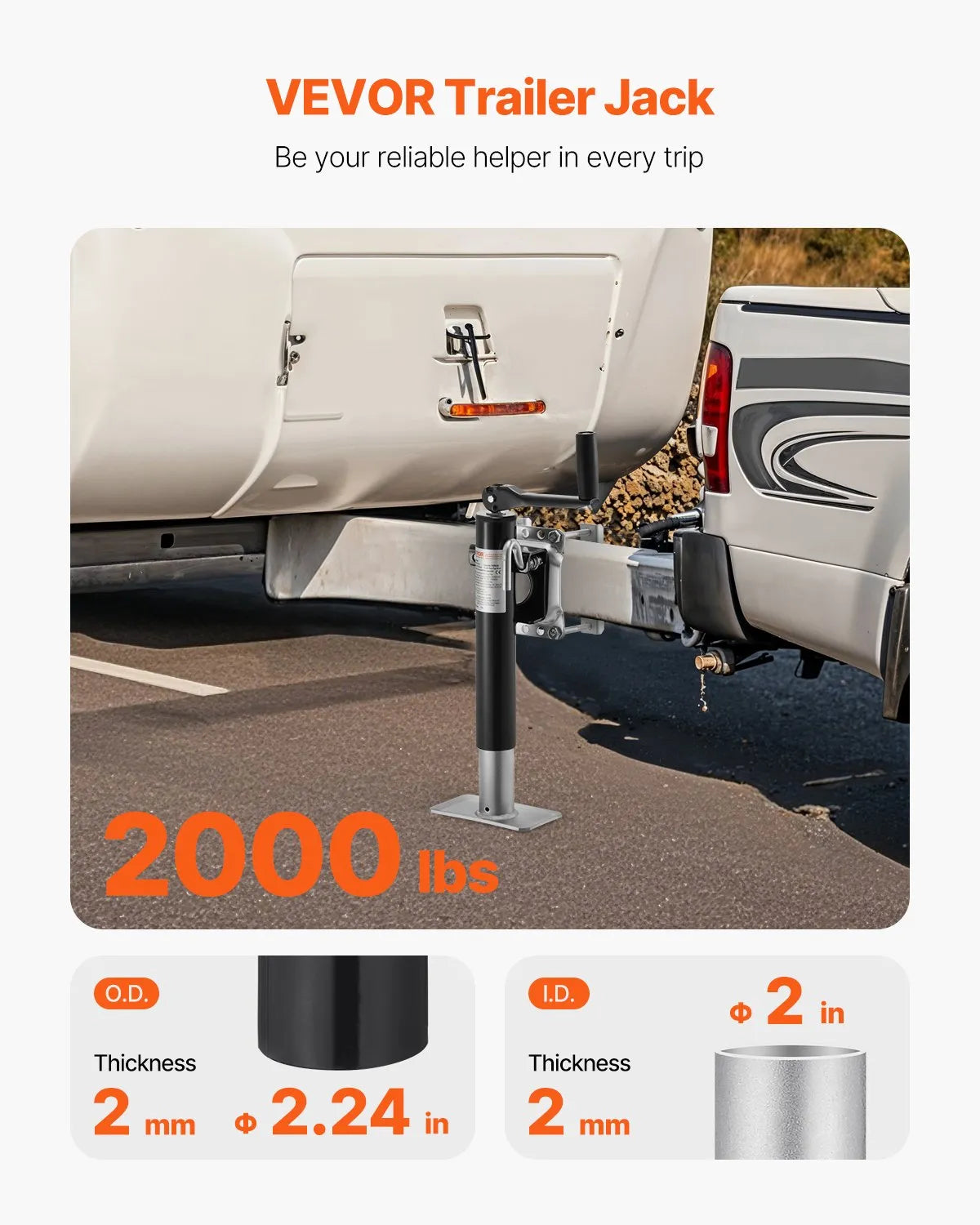 VEVOR Trailer Jack Bolt-on Trailer Tongue Jack 2000 lbs Dynamic Load 10" Travel