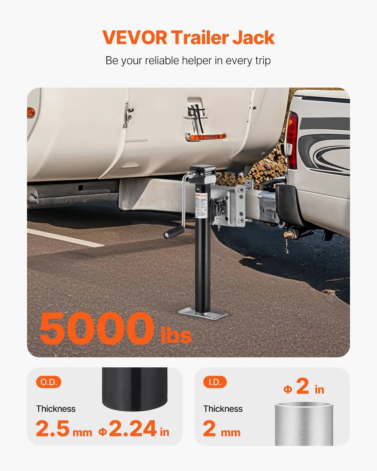 VEVOR Trailer Jack Bolt-on Trailer Tongue Jack 5000 lbs Dynamic Load 14.3" Lift